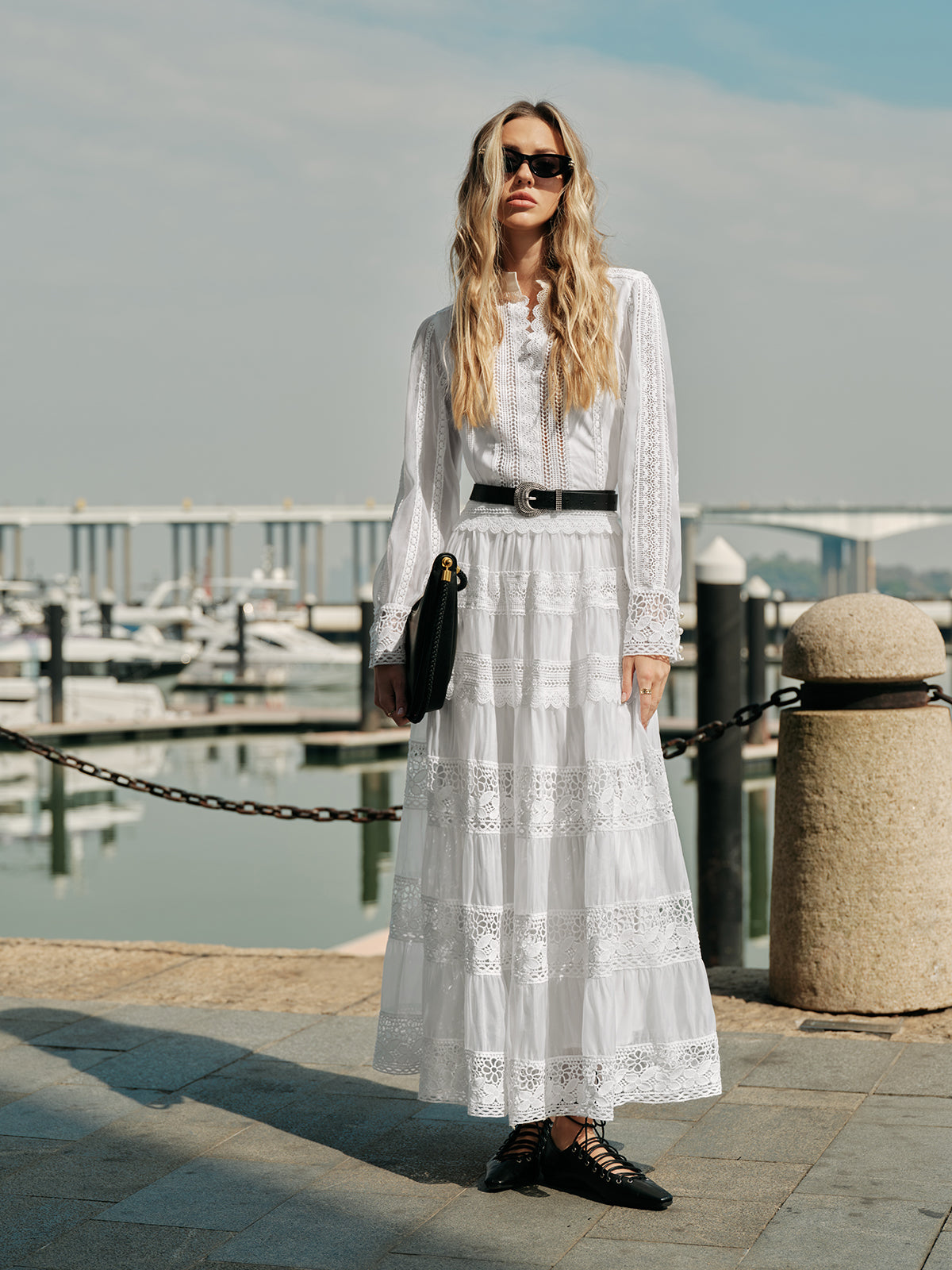 Lace Trim Tiered Skirt Set-Chicvia