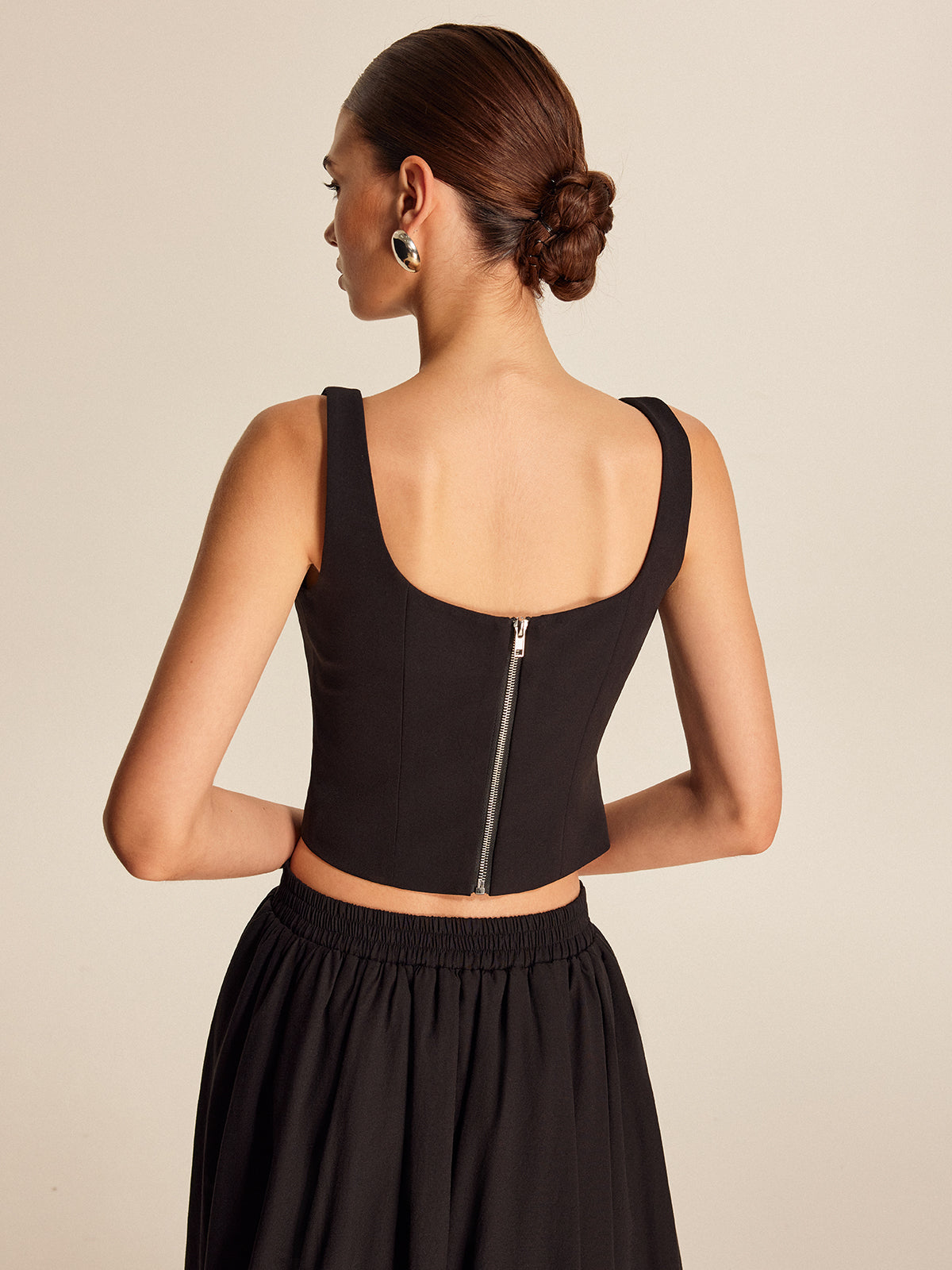 Floral Crystal Back Zipper Top-Chicvia