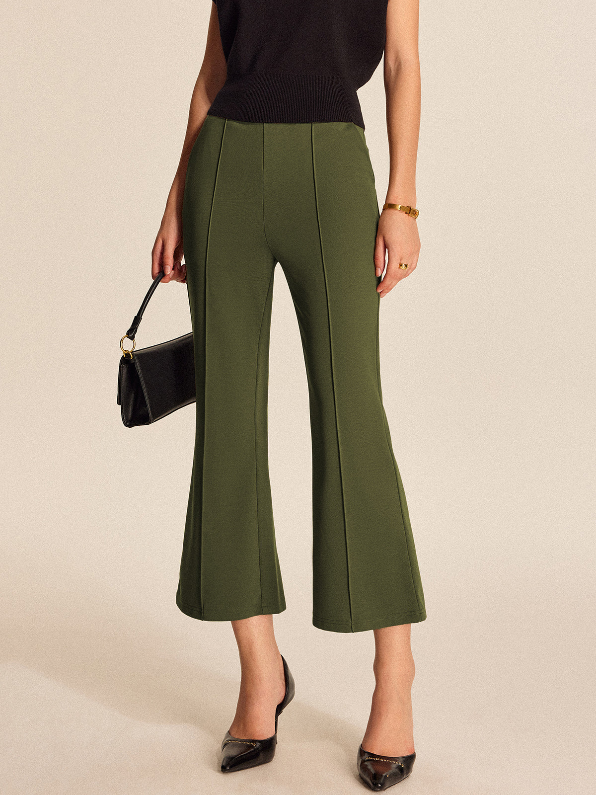 High-Waist Pocket Flared Cropped Pants-Chicvia