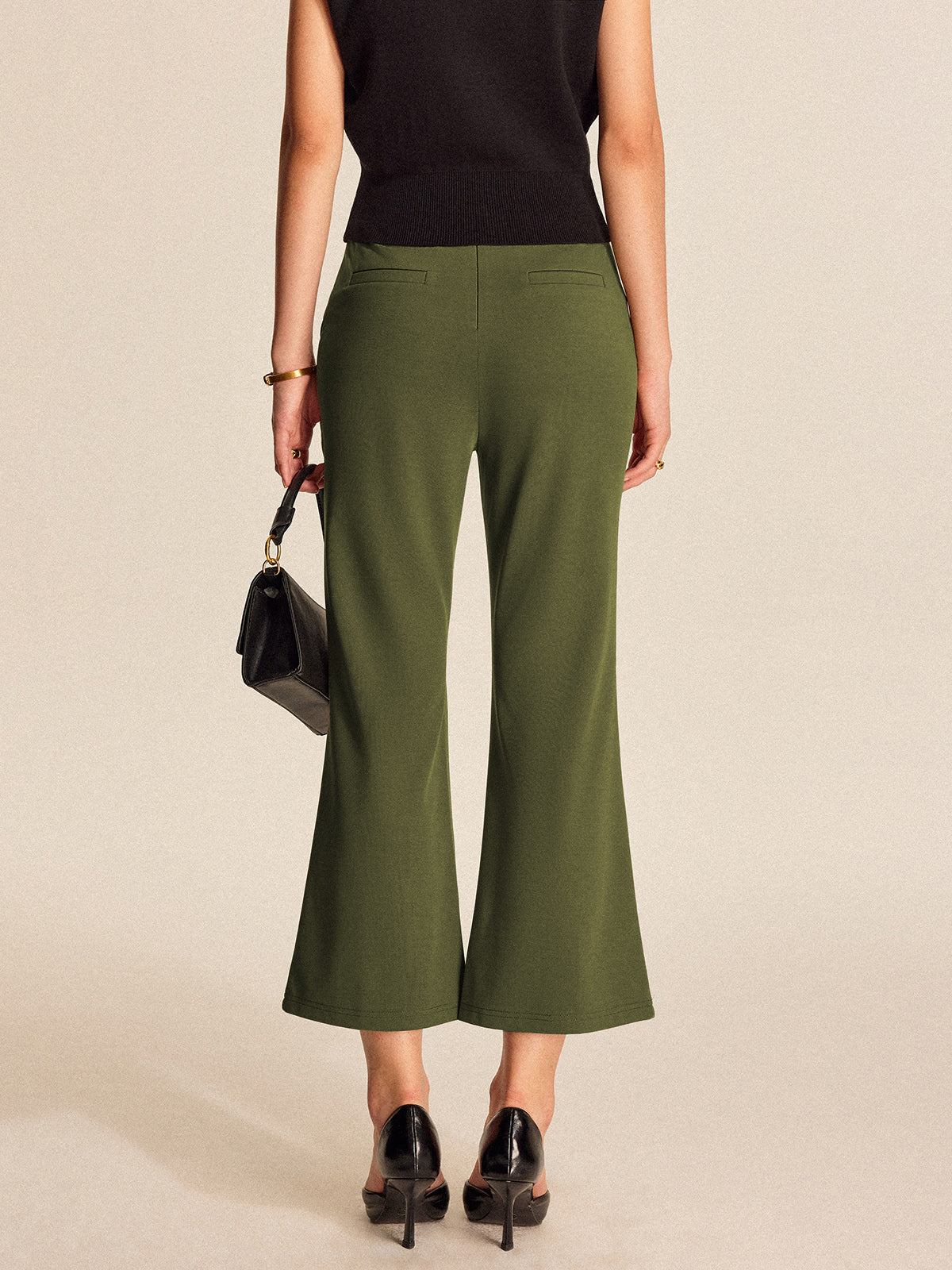 High-Waist Pocket Flared Cropped Pants-Chicvia