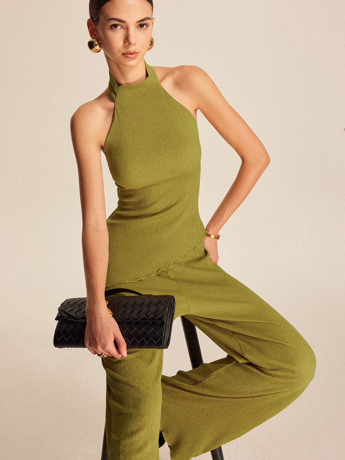 Halter Neck Backless Pants Set-Chicvia