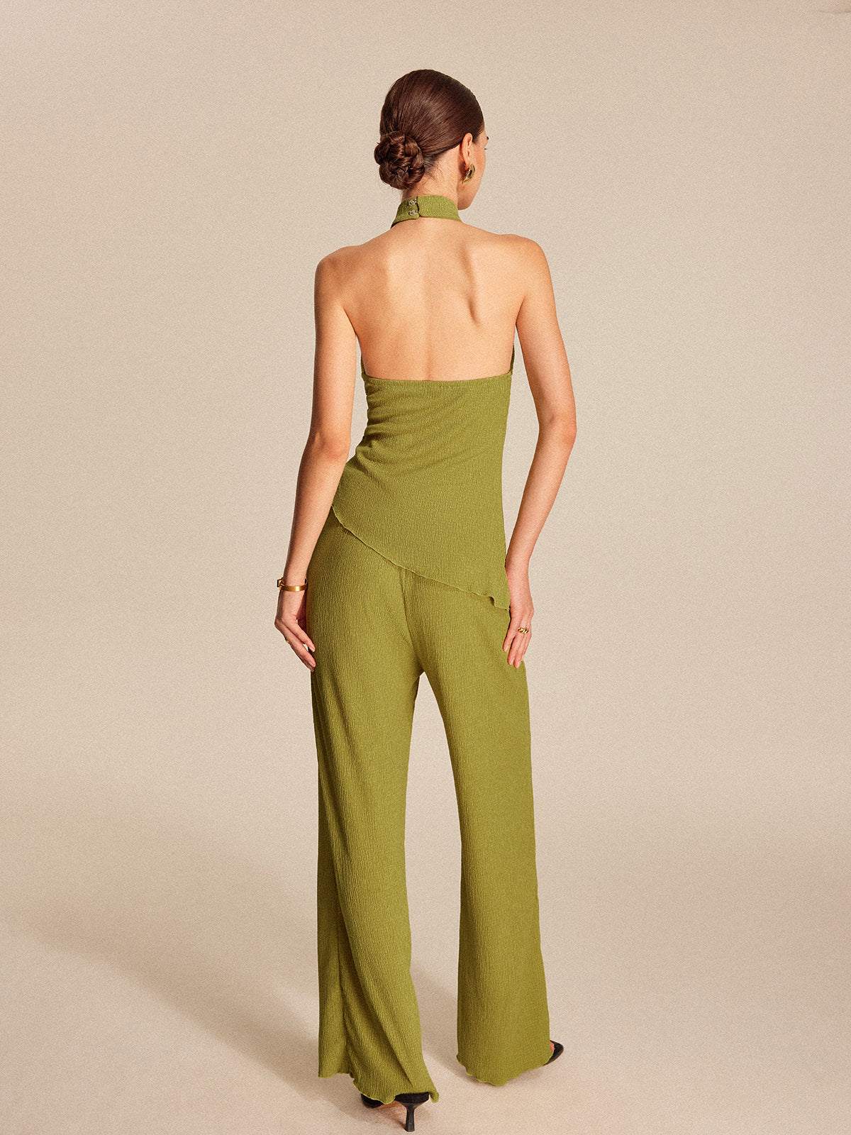Halter Neck Backless Pants Set-Chicvia
