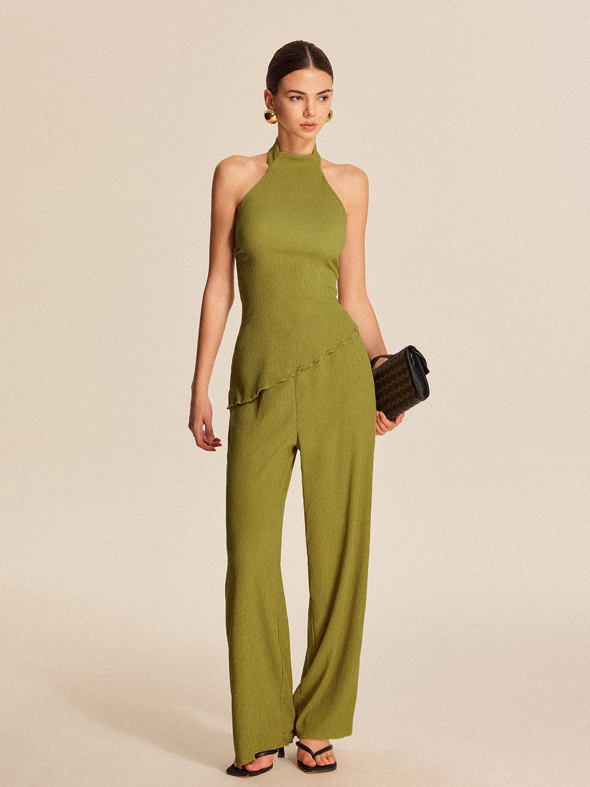 Halter Neck Backless Pants Set-Chicvia