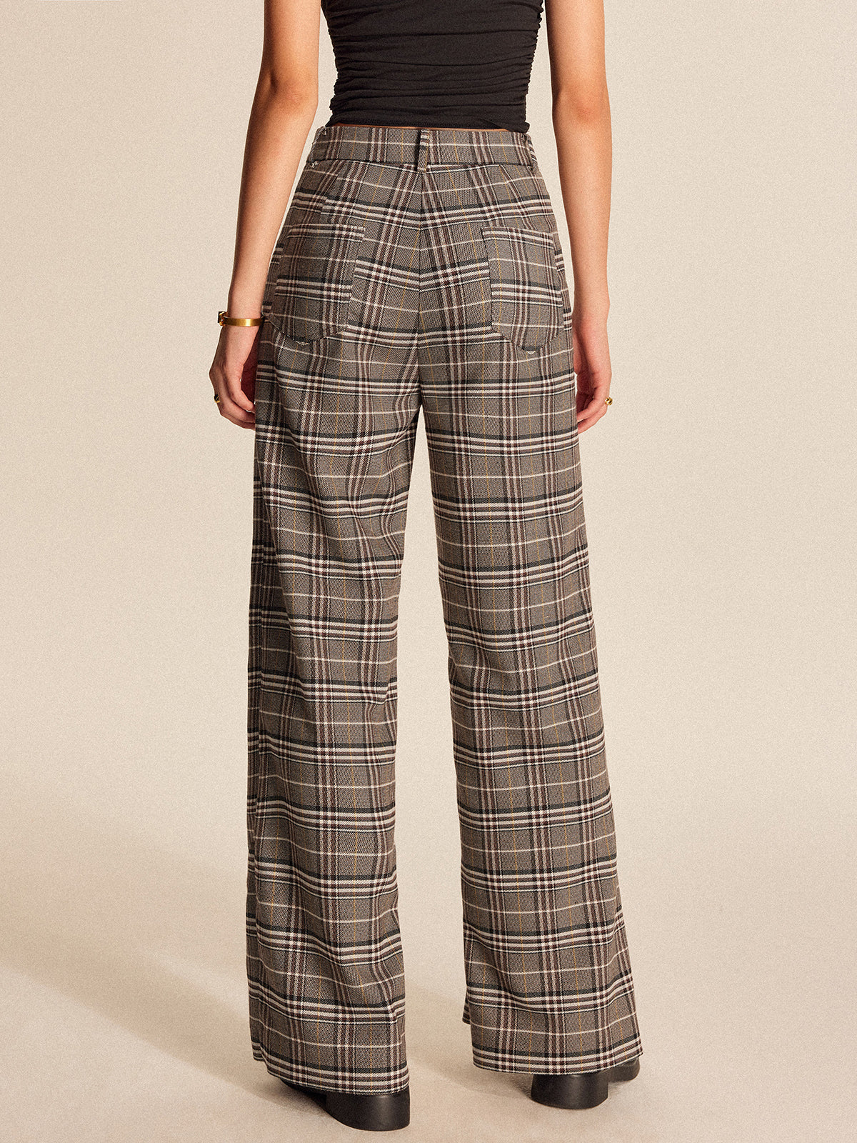 Plaid Asymmetrical Detail Mid Waist Pants-Chicvia