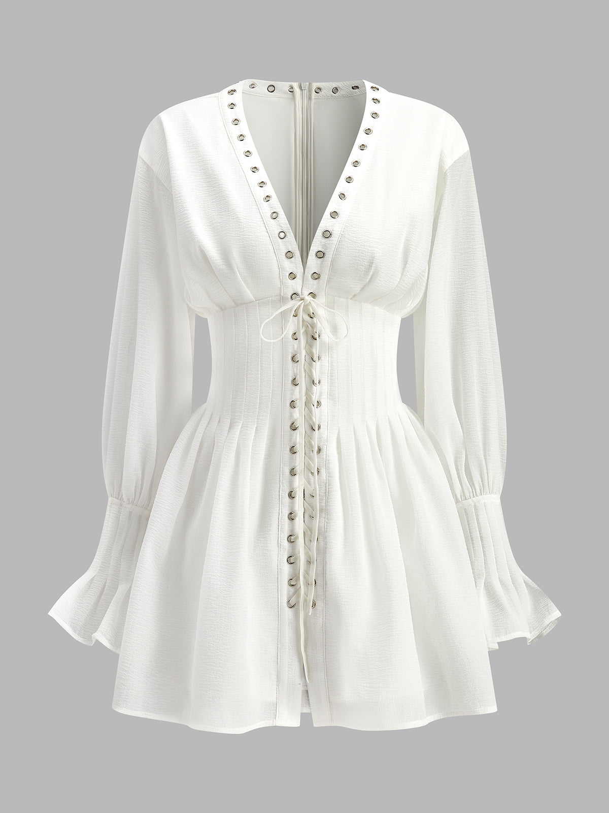 Lace-Up Front Semi-Sheer Dress-Chicvia