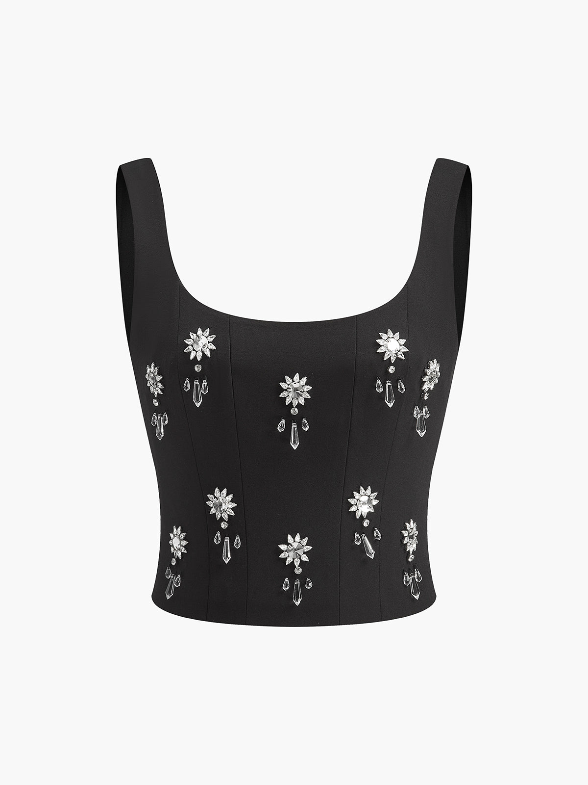 Floral Crystal Back Zipper Top-Chicvia