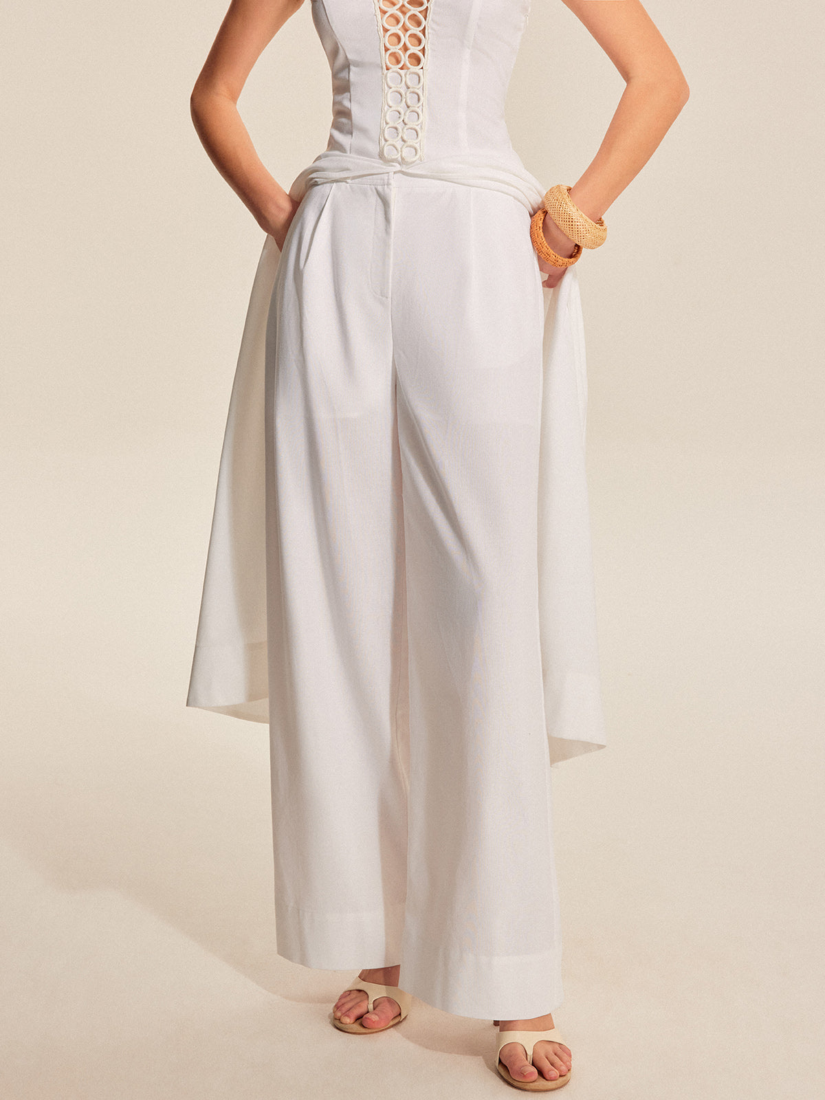 Mid-Waist Wide-Leg Pants With Pockets-Chicvia
