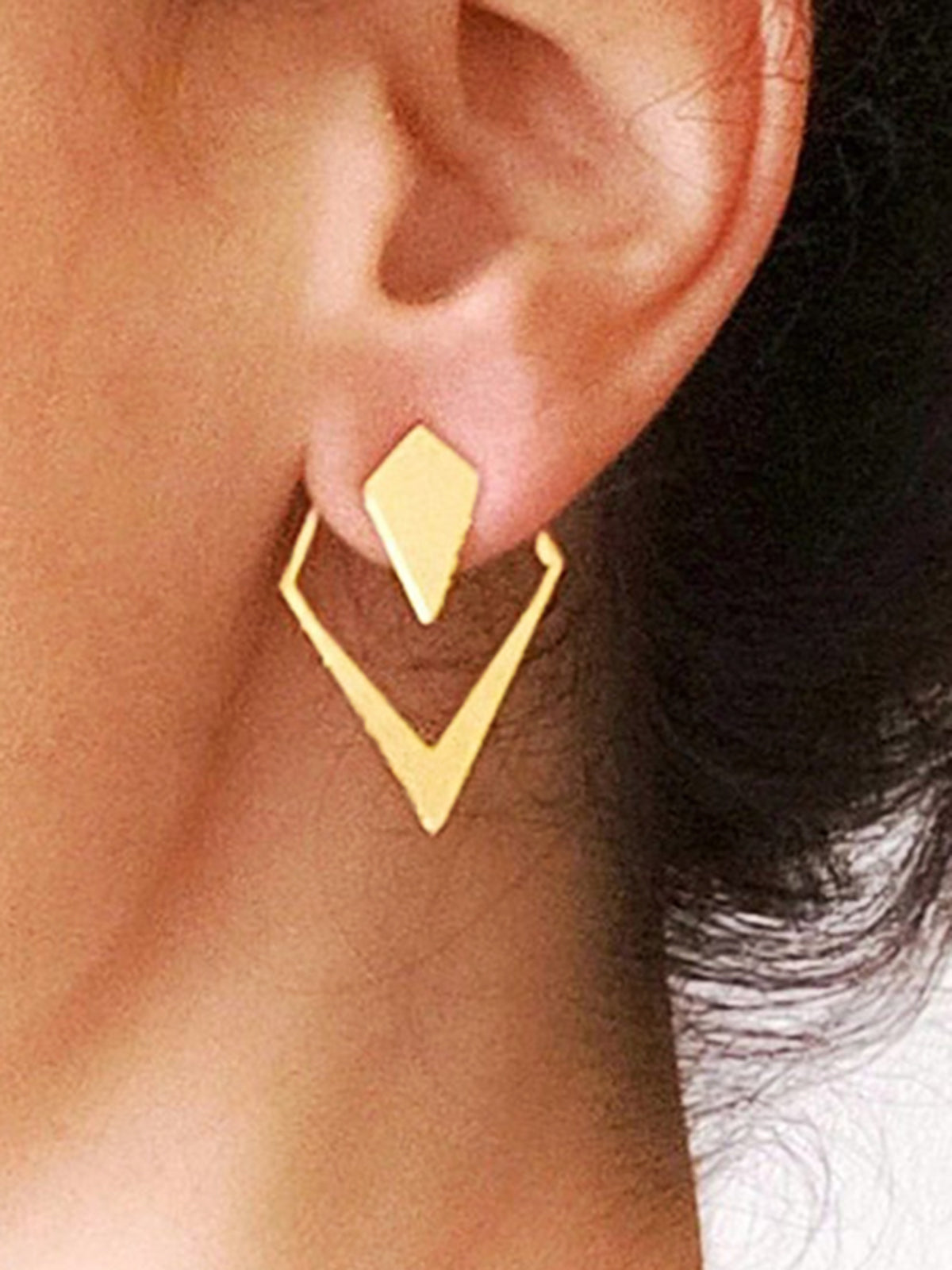 Geometric V-Shaped Gold Stud Earrings-Chicvia