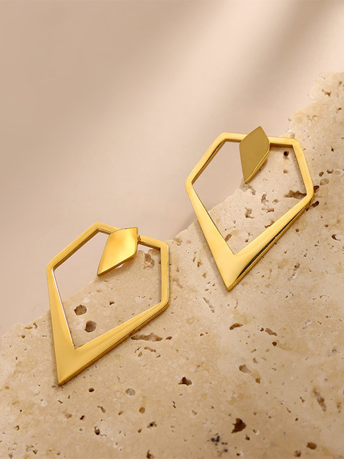 Geometric V-Shaped Gold Stud Earrings-Chicvia
