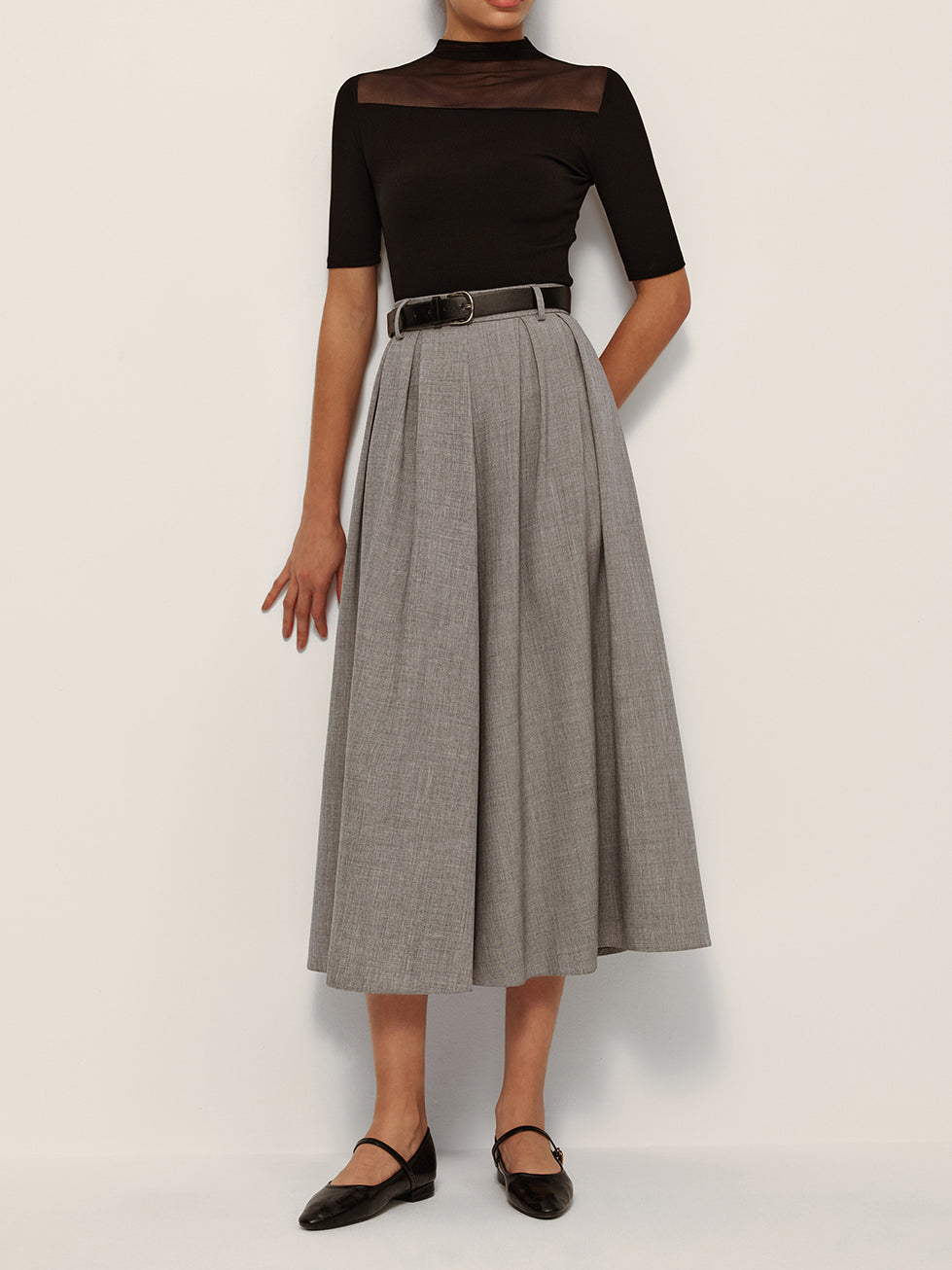 Mid-Waisted Pleated Check Skirt-Chicvia