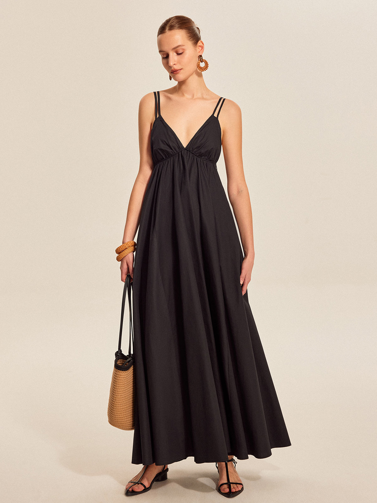 Double Strap V-Neck Cami Dress-Chicvia