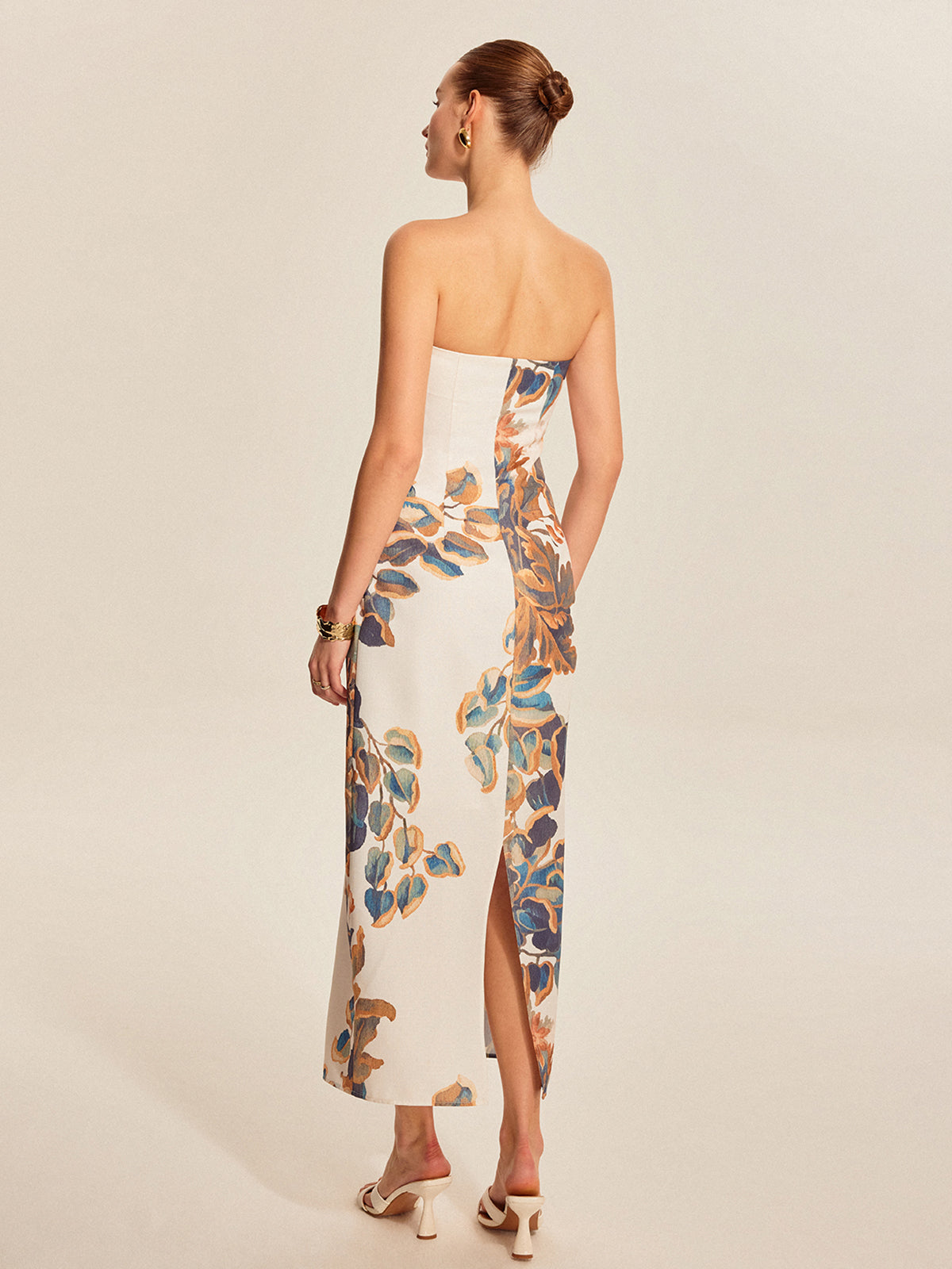 Floral Print Strapless Dress-Chicvia