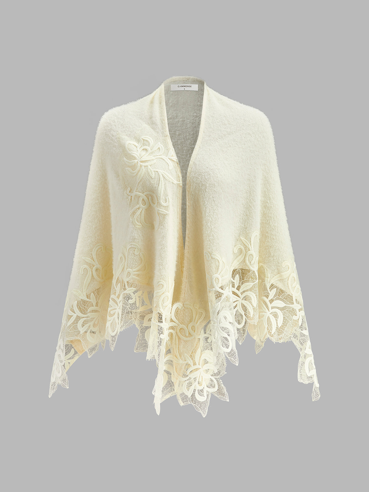 Floral Lace Trim Shawl-Chicvia