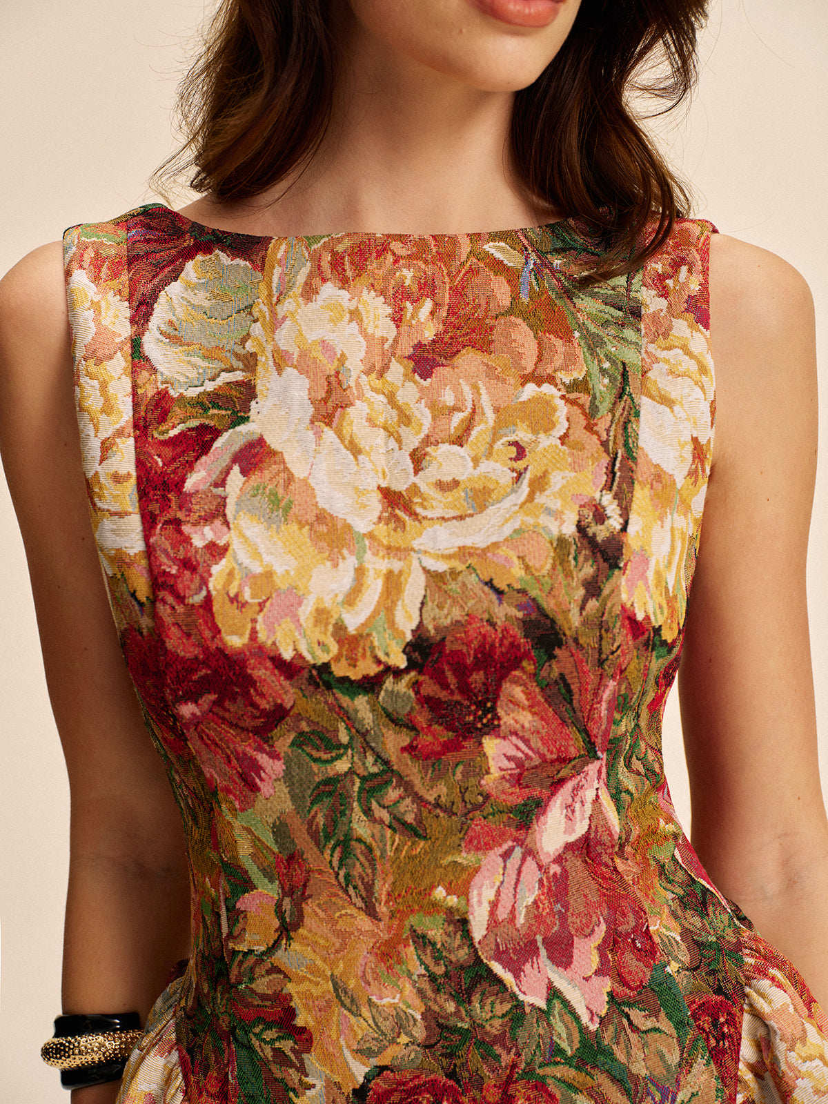 Floral Backless Flare Dress-Chicvia