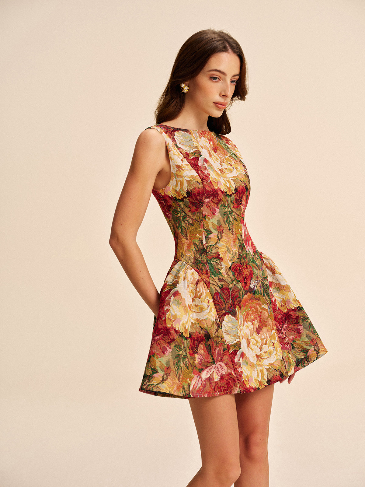 Floral Backless Flare Dress-Chicvia