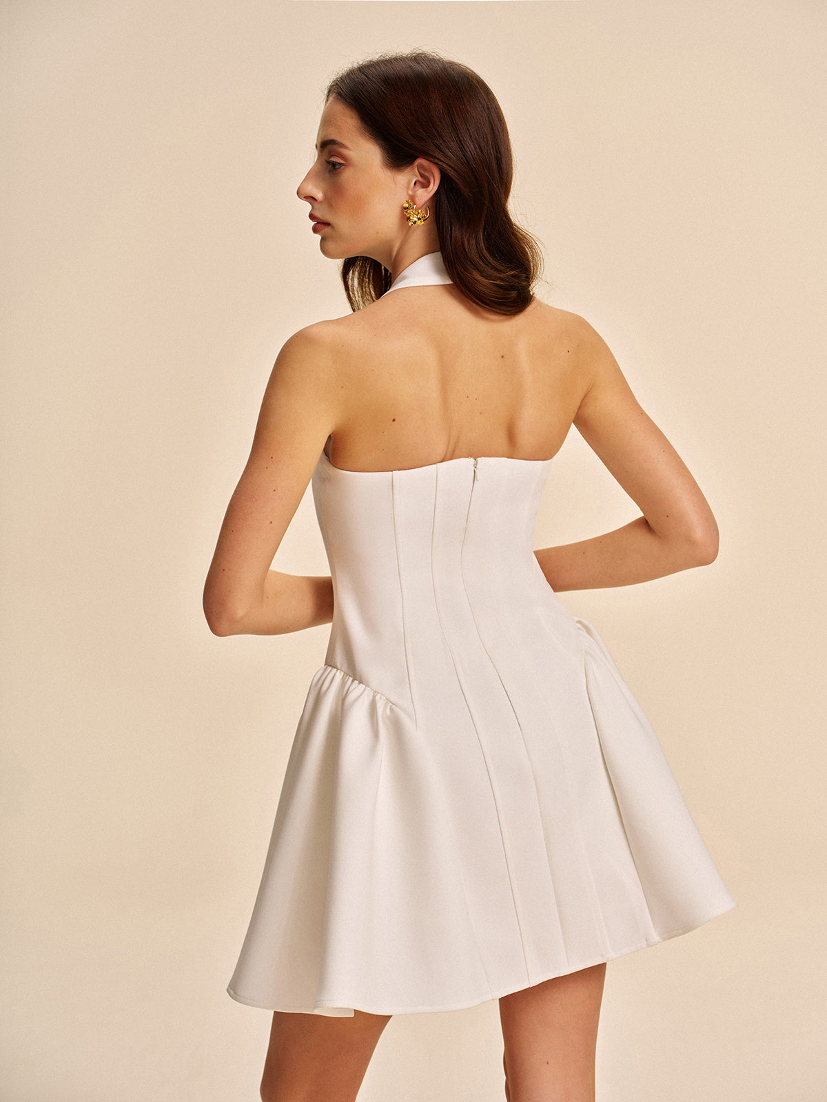 Button Detail Halter Dress-Chicvia