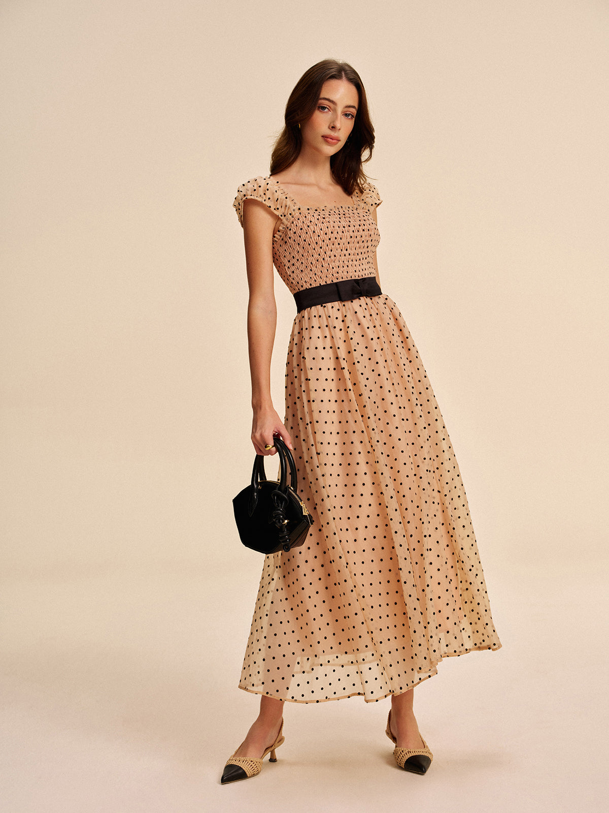 Polka Dot Dress With Removable Belt-Chicvia