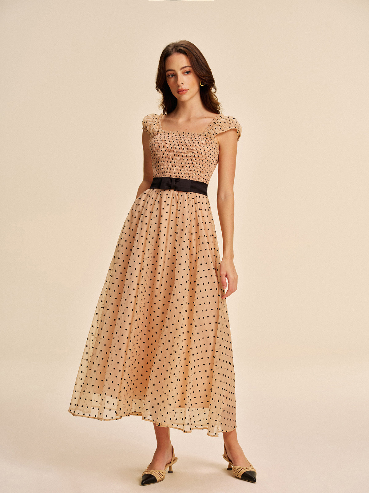 Polka Dot Dress With Removable Belt-Chicvia