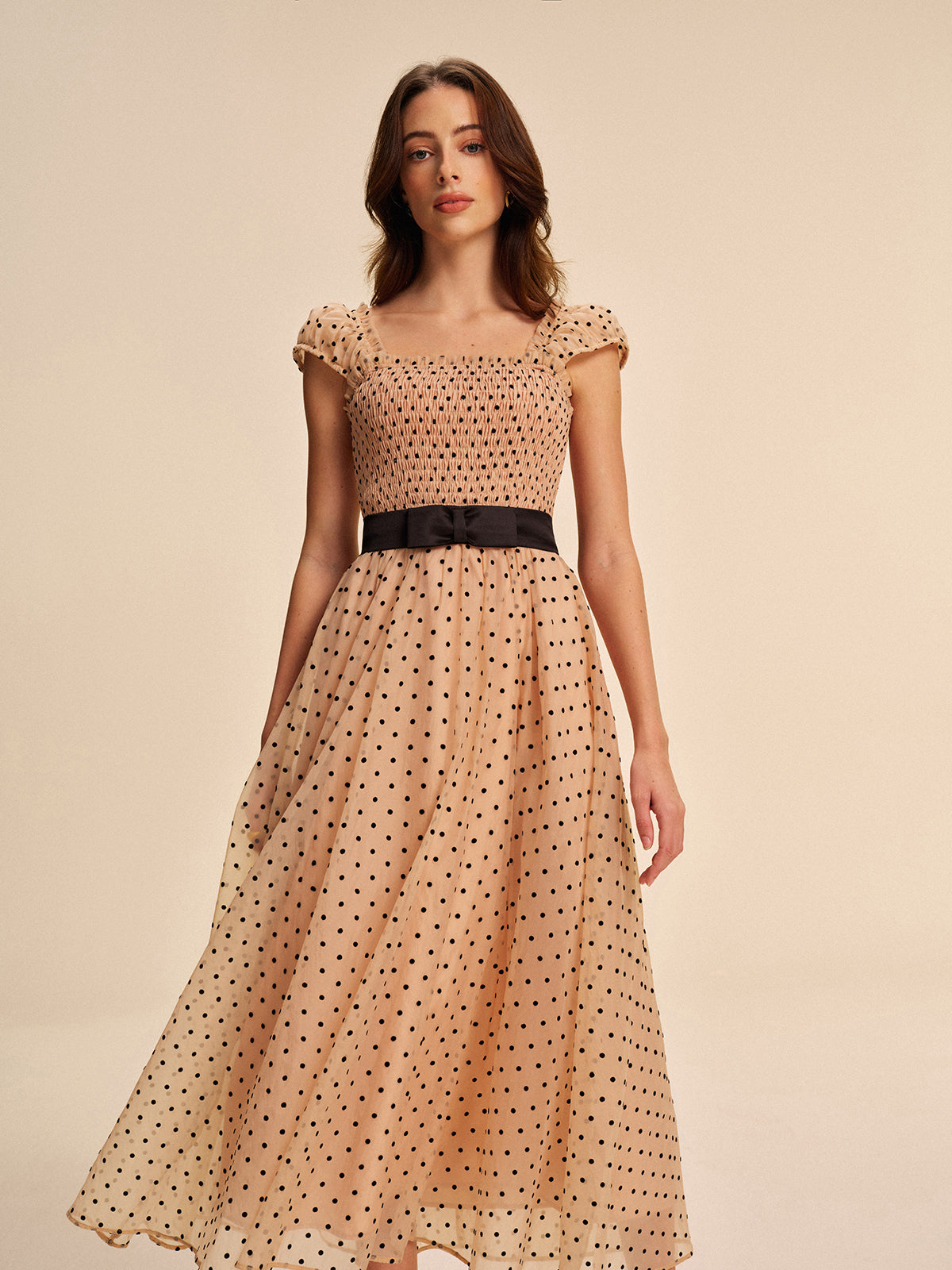 Polka Dot Dress With Removable Belt-Chicvia