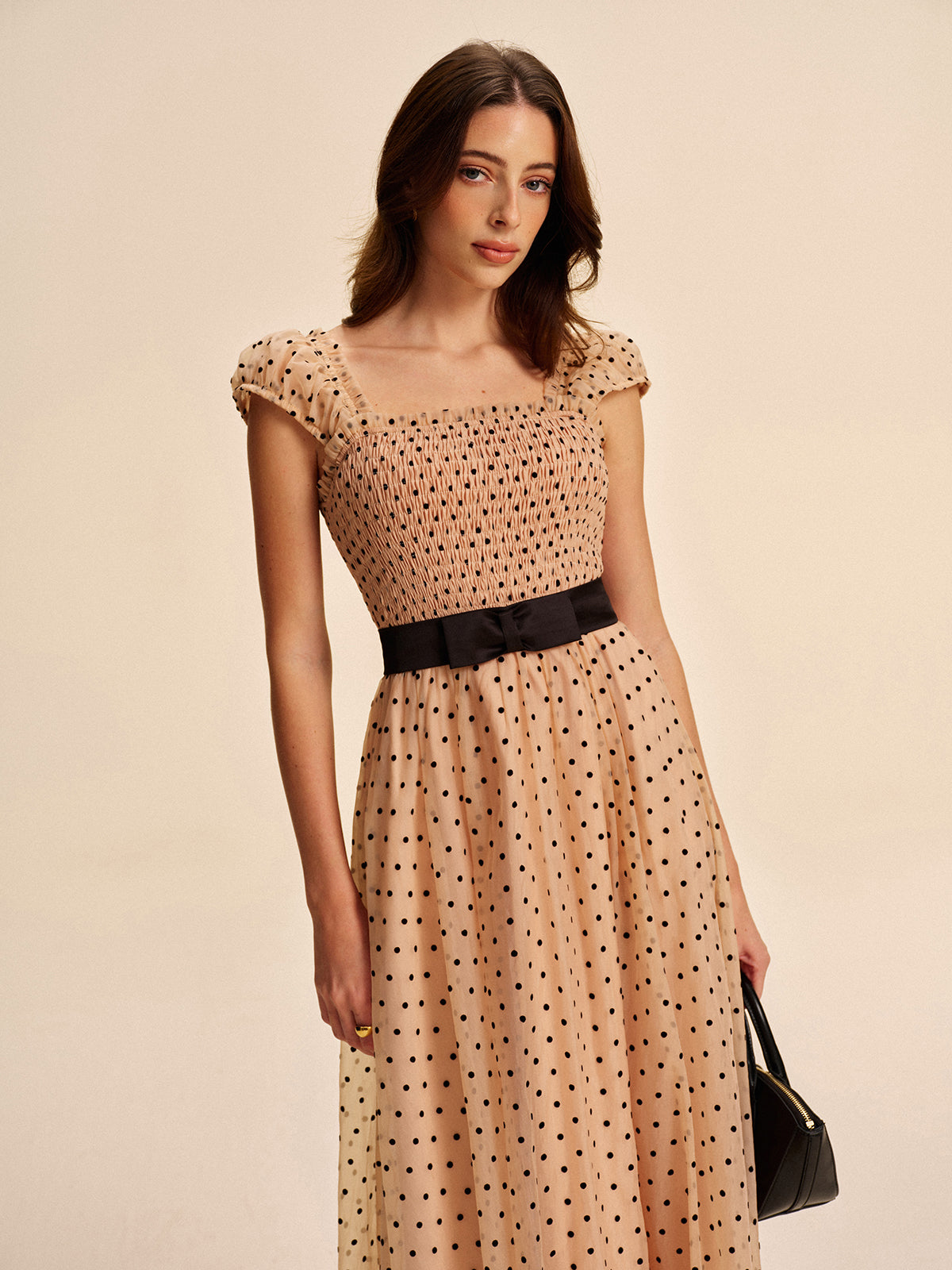 Polka Dot Dress With Removable Belt-Chicvia