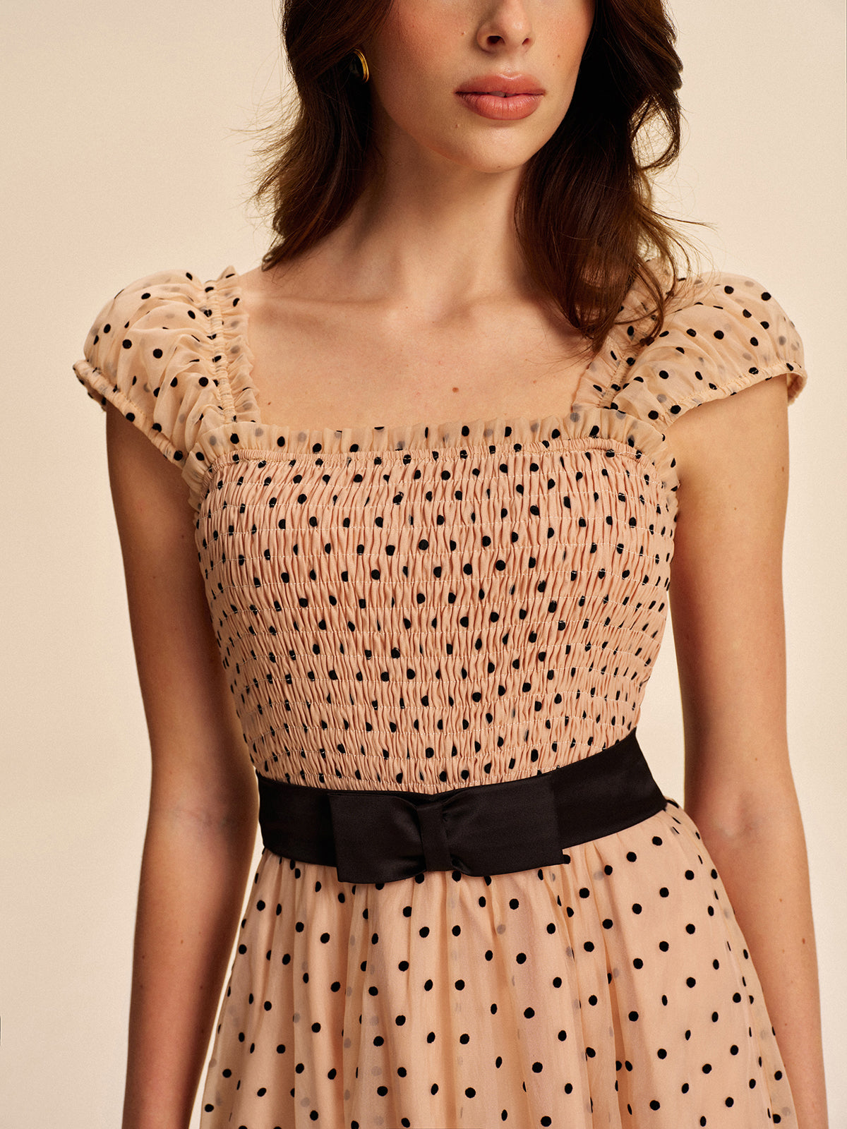 Polka Dot Dress With Removable Belt-Chicvia