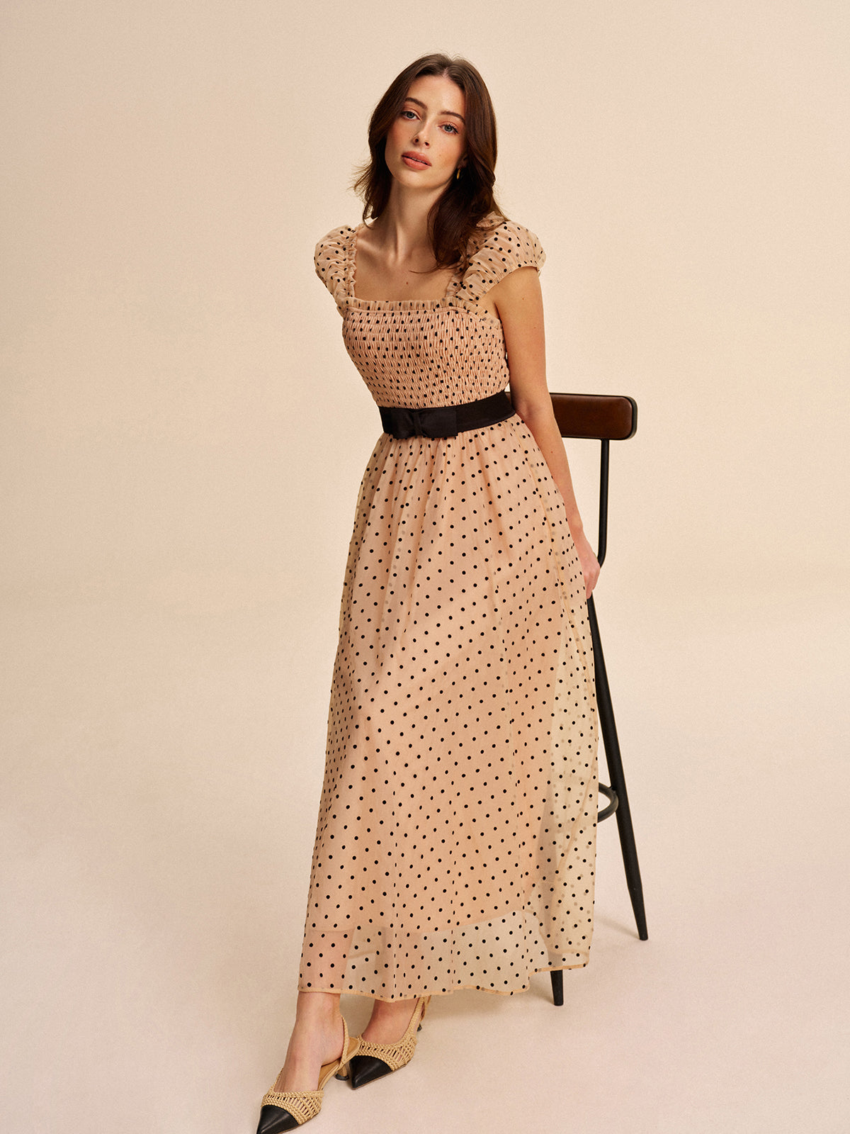 Polka Dot Dress With Removable Belt-Chicvia