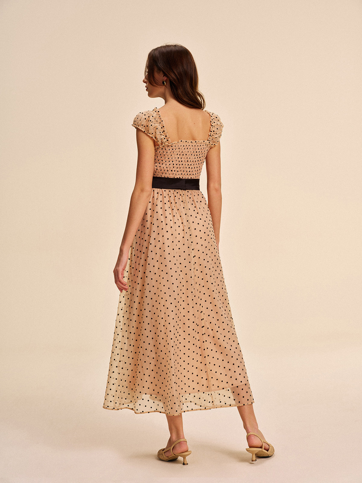 Polka Dot Dress With Removable Belt-Chicvia