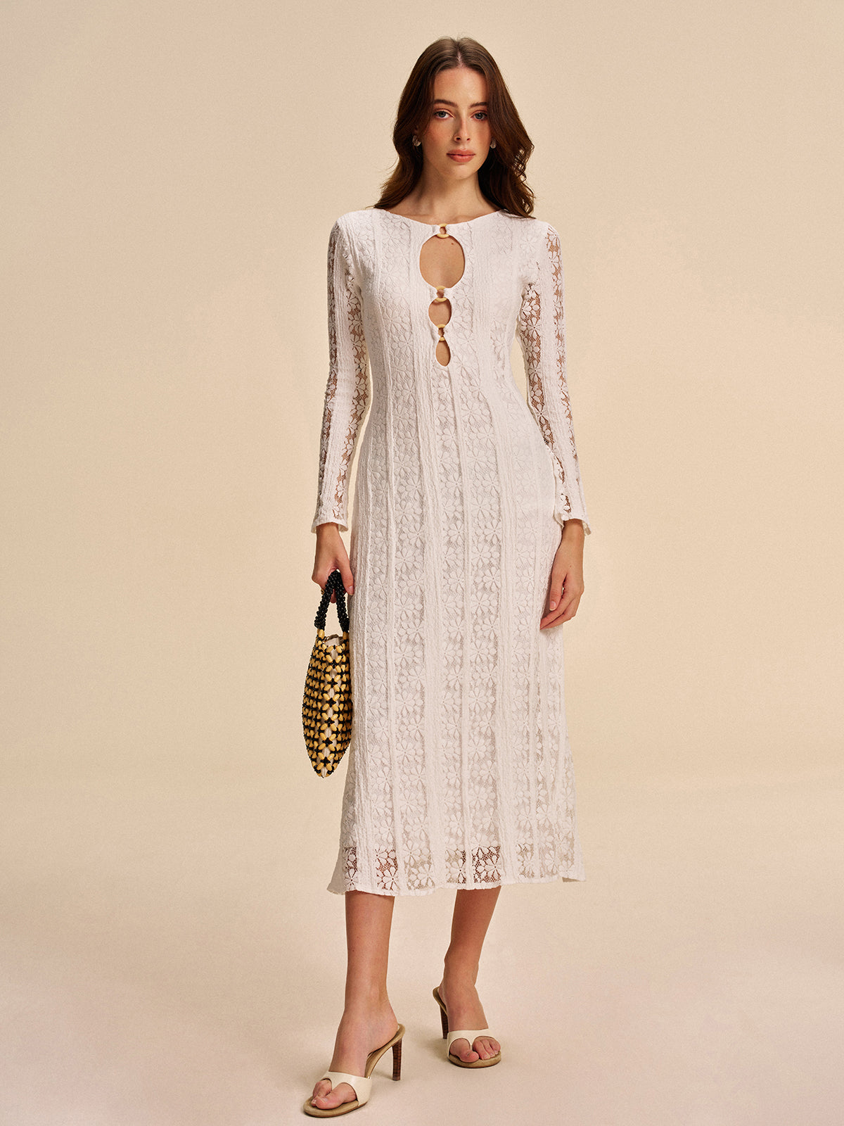 Cutout Detail Lace Dress-Chicvia