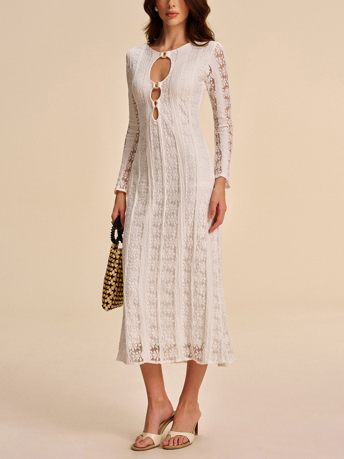 Cutout Detail Lace Dress-Chicvia