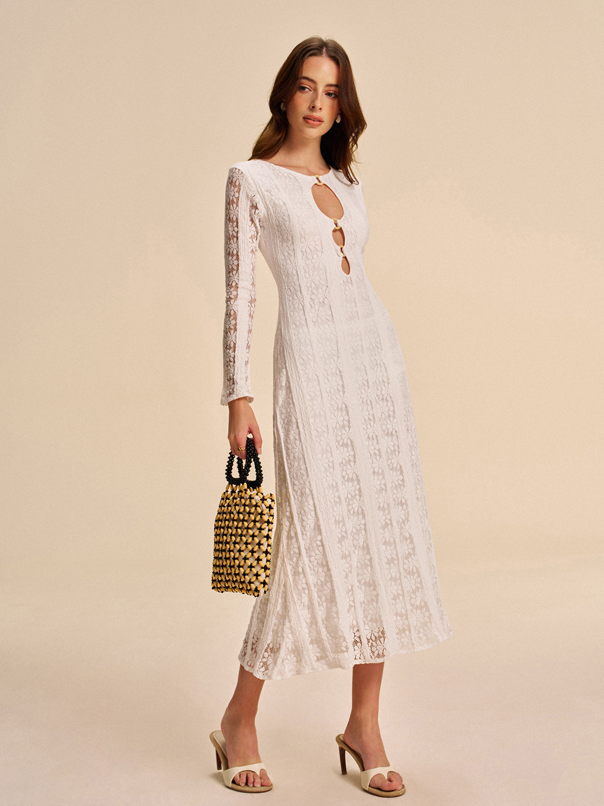 Cutout Detail Lace Dress-Chicvia