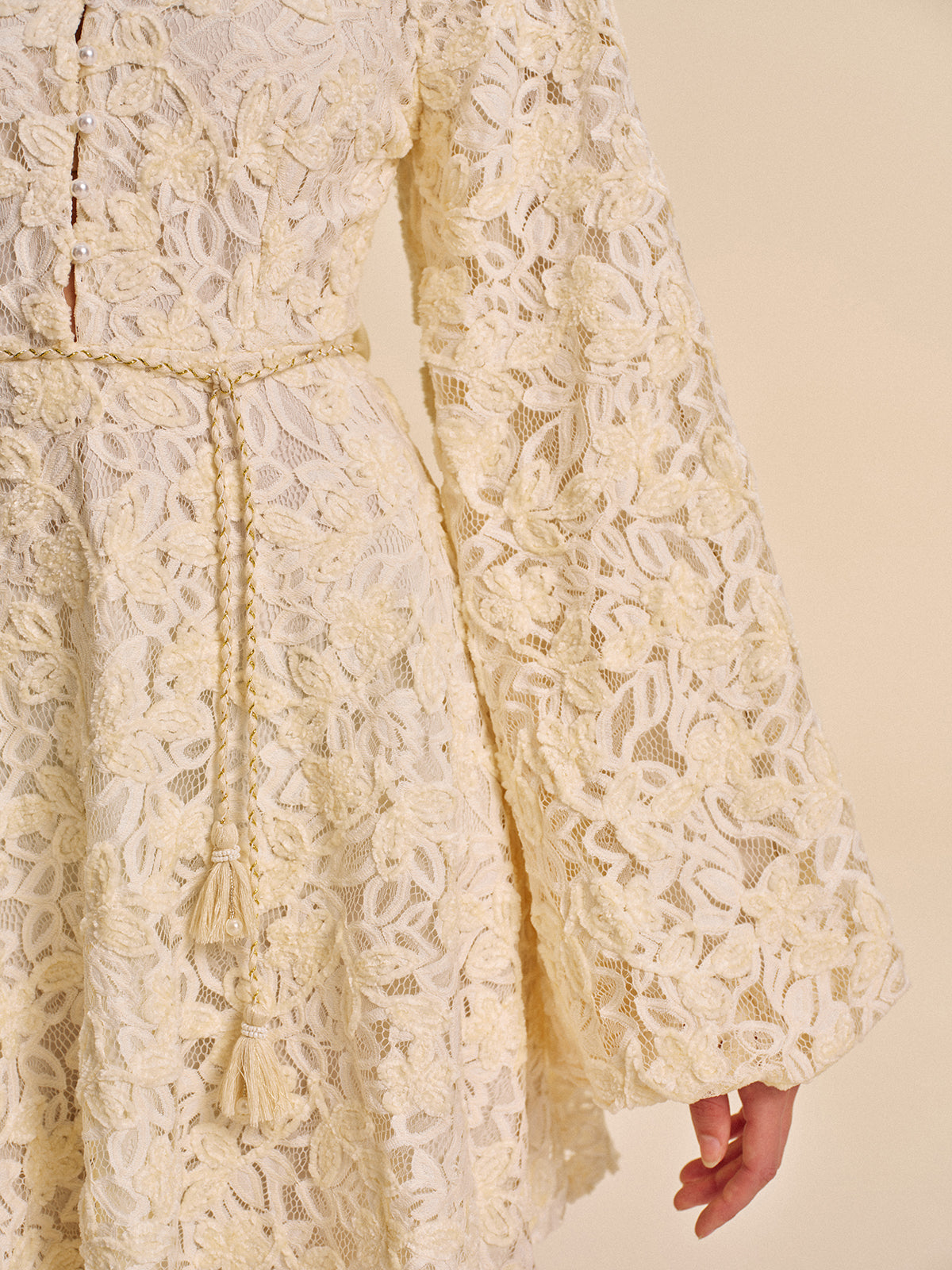 Lace Bell-Sleeve Dress With Belt-Chicvia