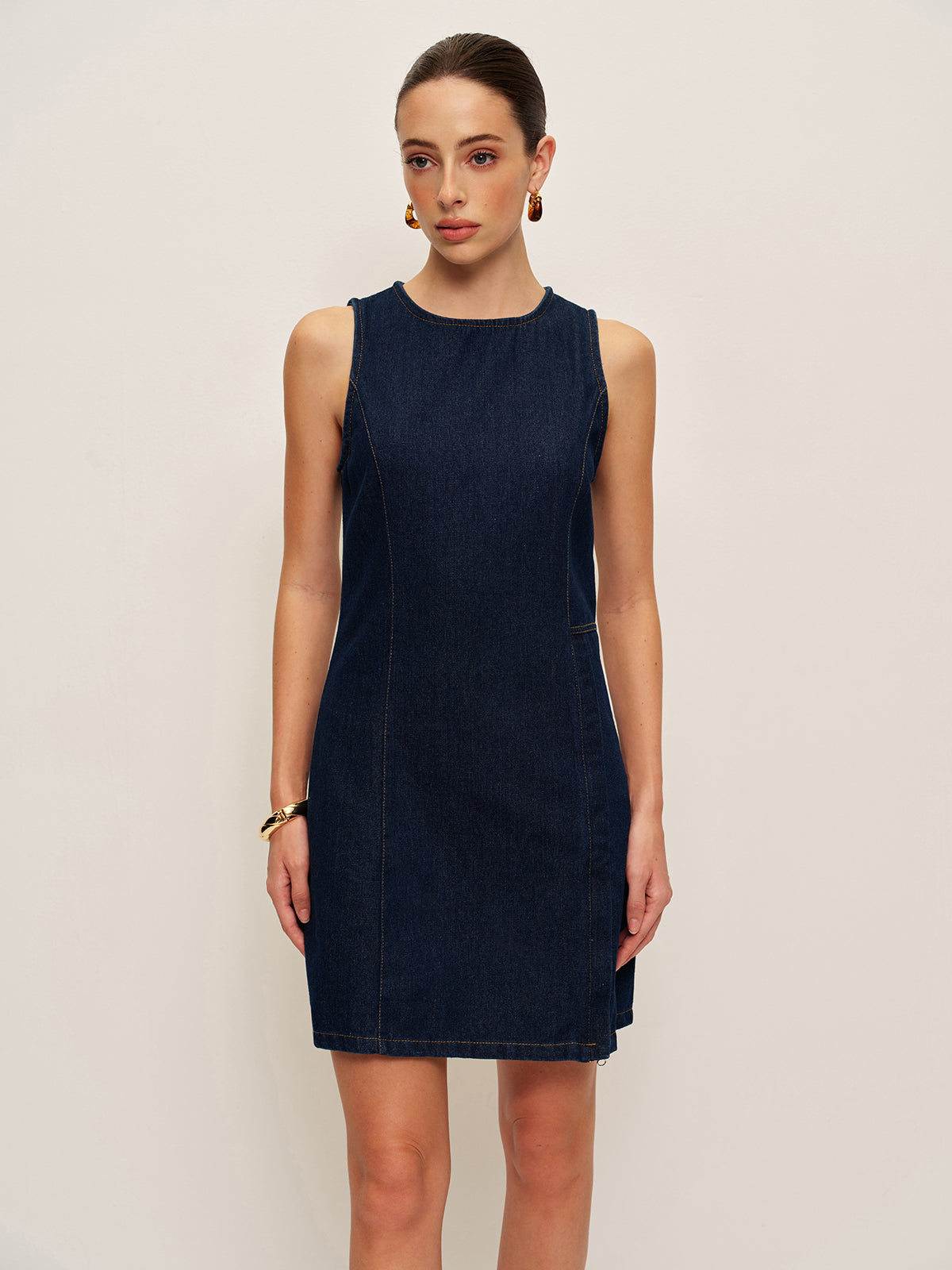 Denim Shift Dress Without Belt-Chicvia