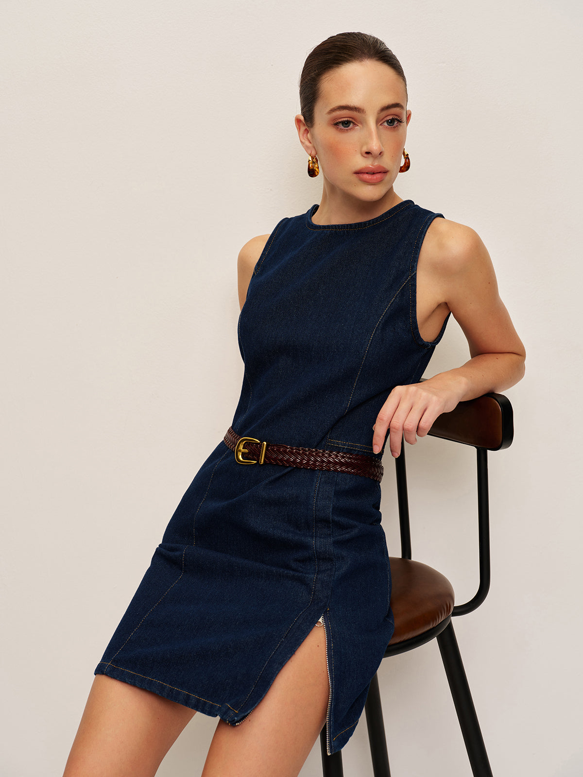Denim Shift Dress Without Belt-Chicvia