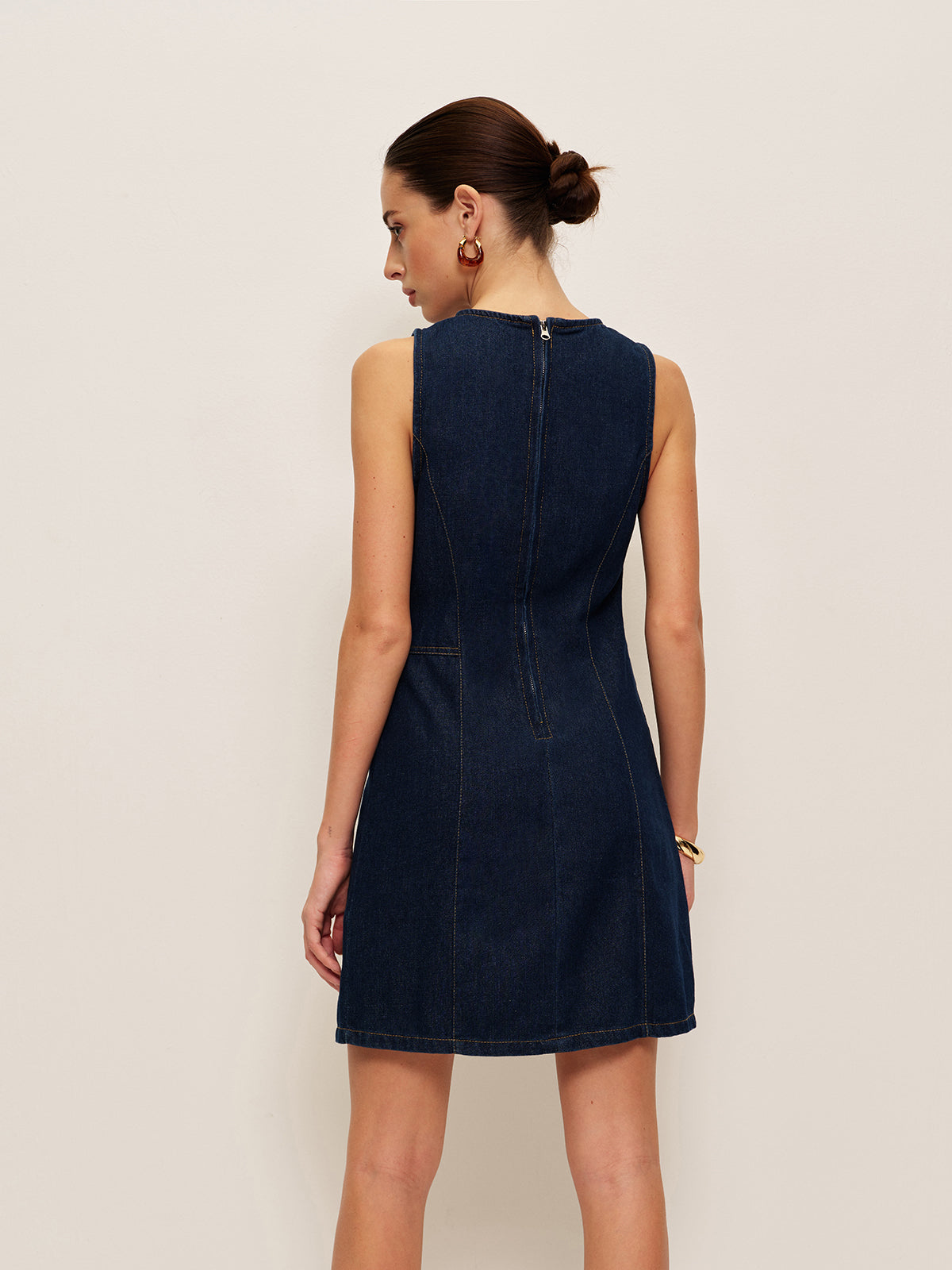 Denim Shift Dress Without Belt-Chicvia