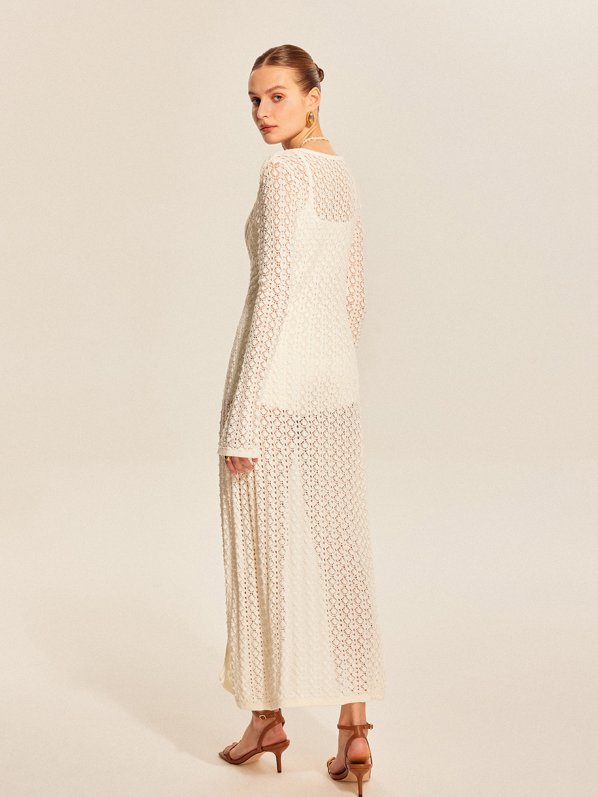 Lace Knit Metal Detail Cardigan-Chicvia