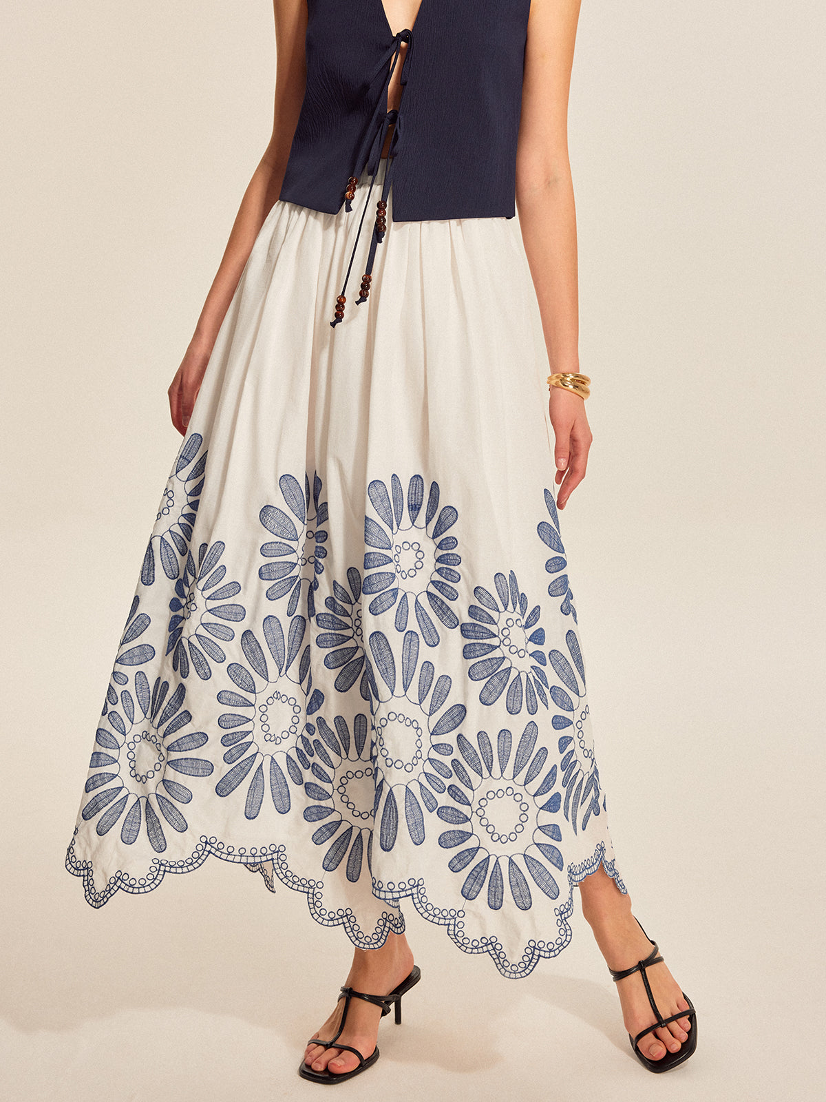 Embroidered Scalloped Hem Skirt-Chicvia