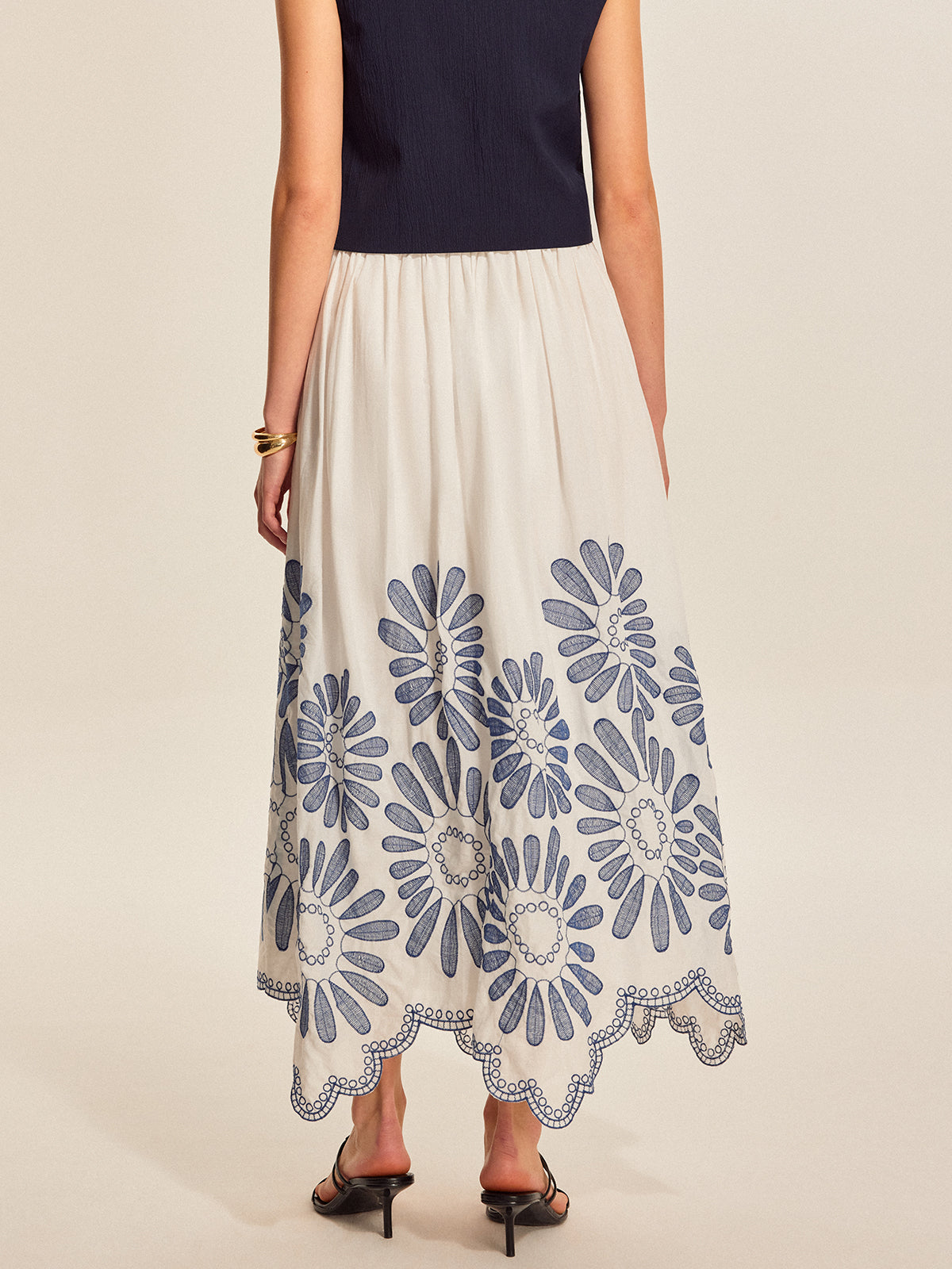 Embroidered Scalloped Hem Skirt-Chicvia