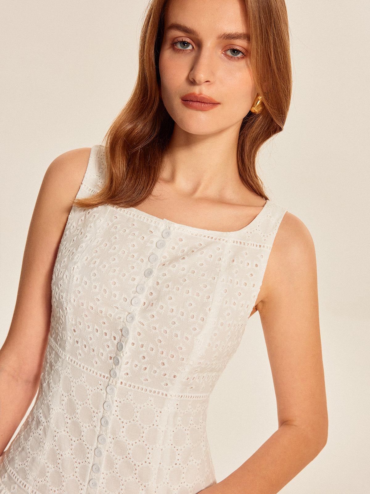 Button-Front Hollow Dress-Chicvia