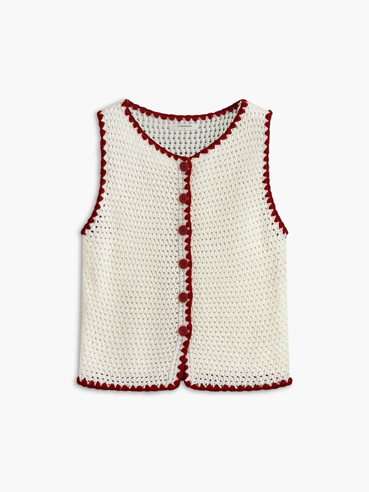 Button-Up Contrast Crochet Vest-Chicvia