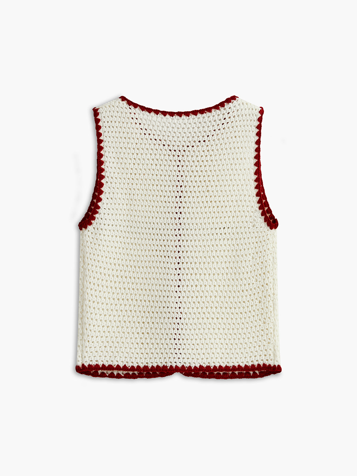 Button-Up Contrast Crochet Vest-Chicvia