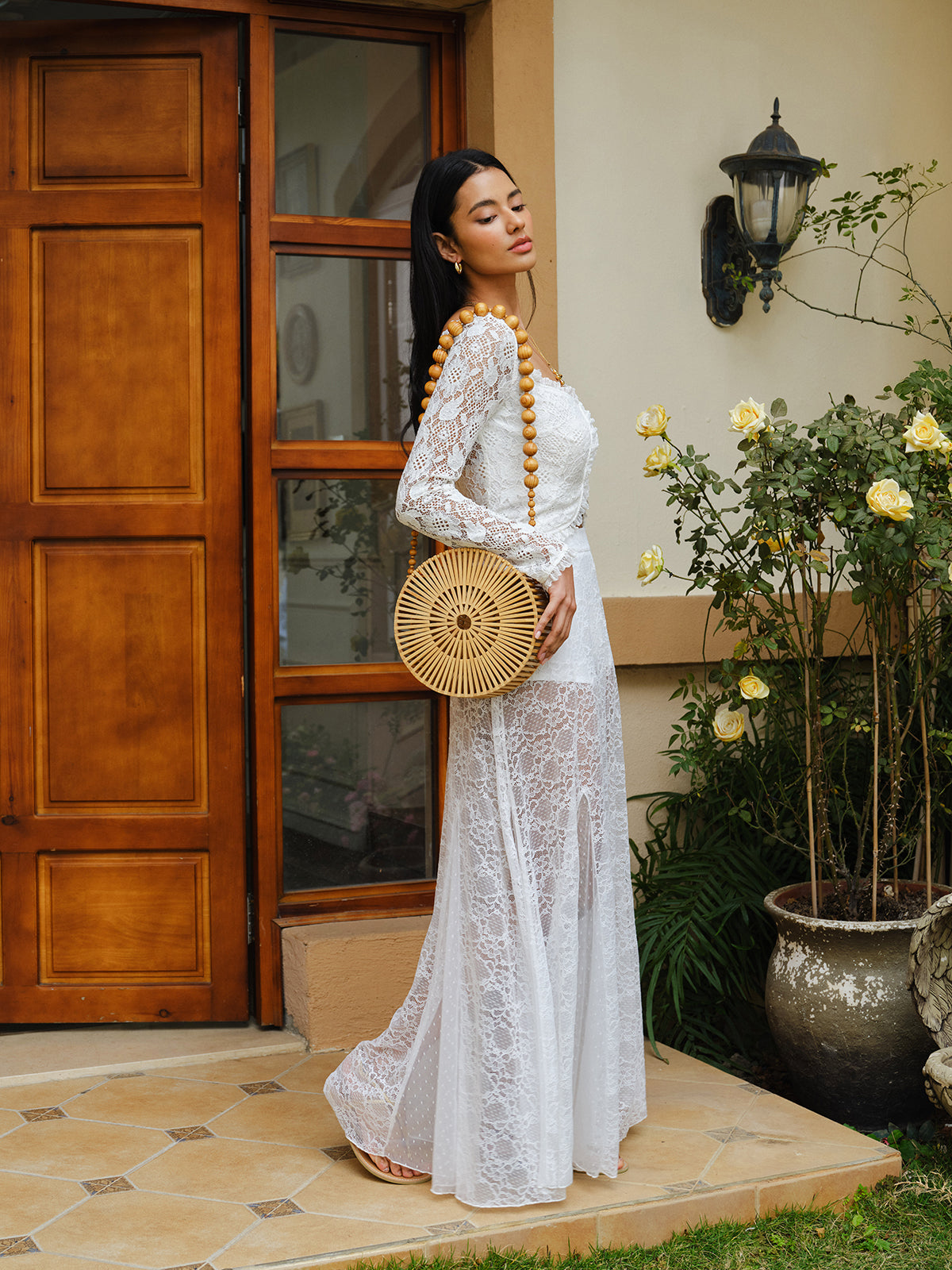 Mid-Waist Semi-Sheer Lace Skirt-Chicvia