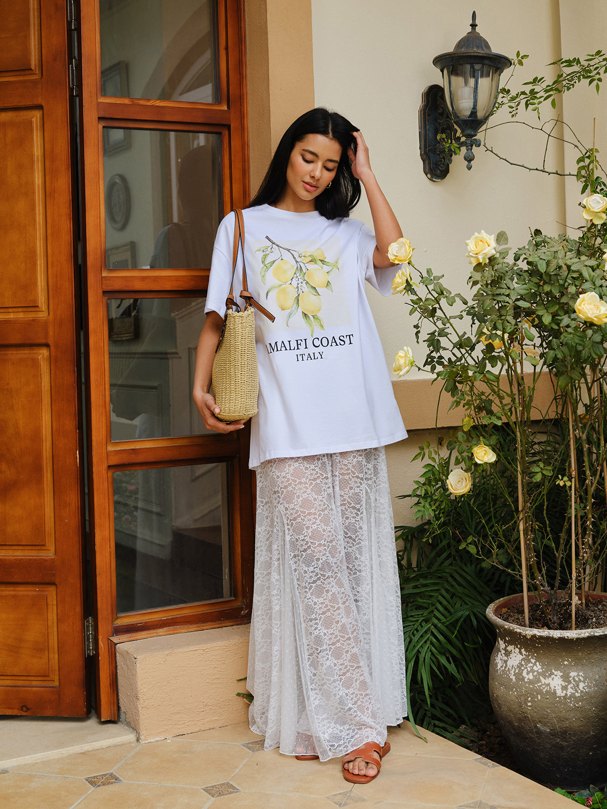 Cotton Print Oversized T-Shirt-Chicvia