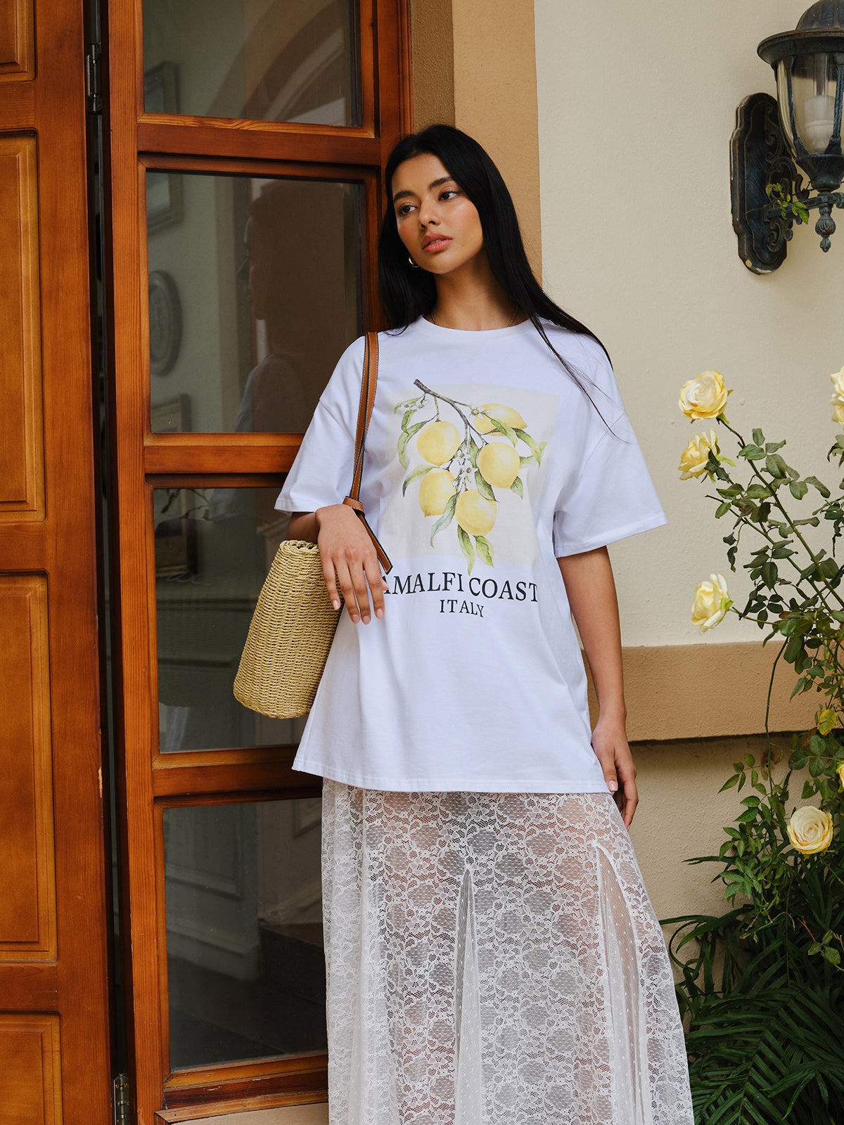 Cotton Print Oversized T-Shirt-Chicvia