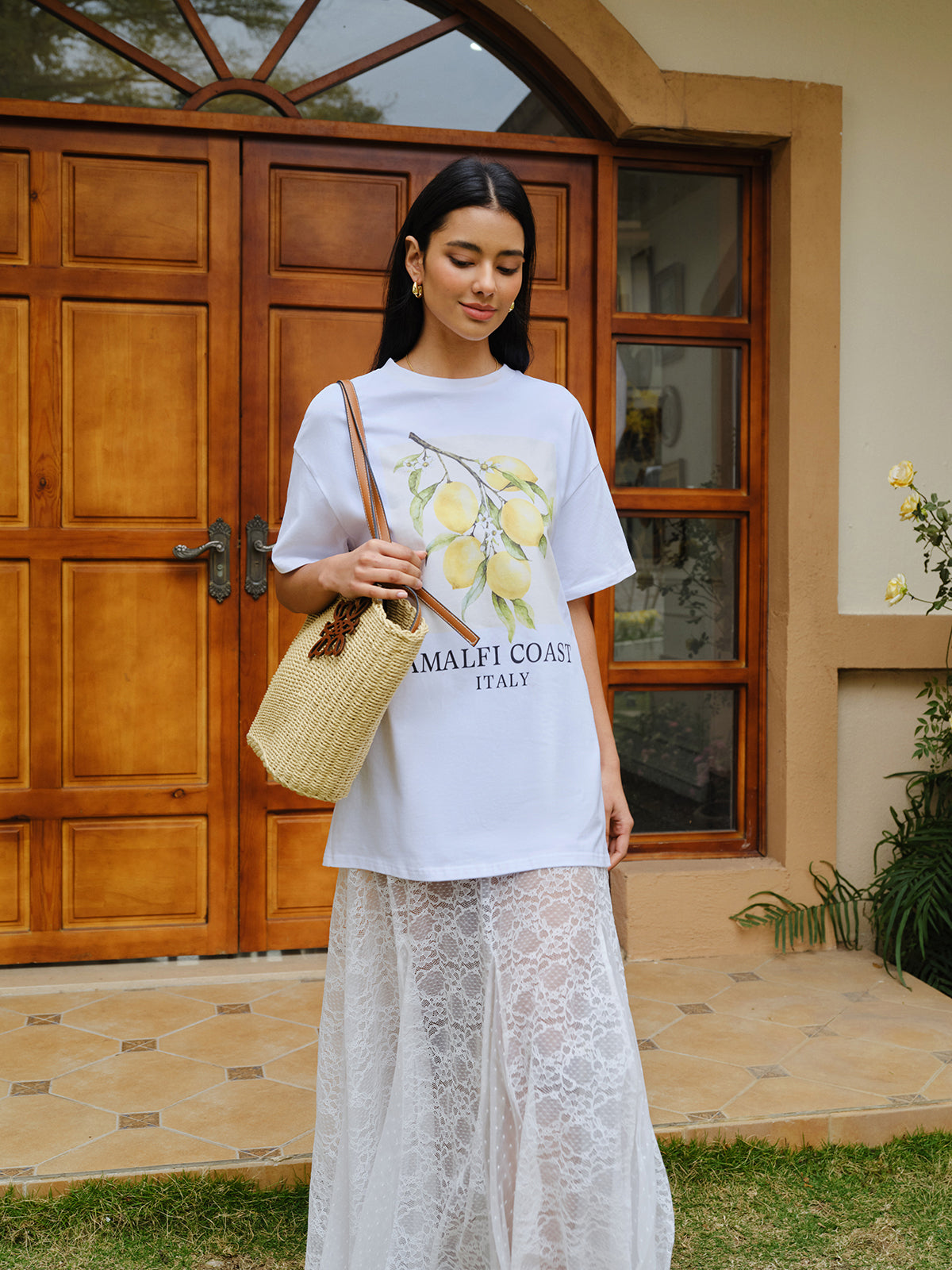 Cotton Print Oversized T-Shirt-Chicvia