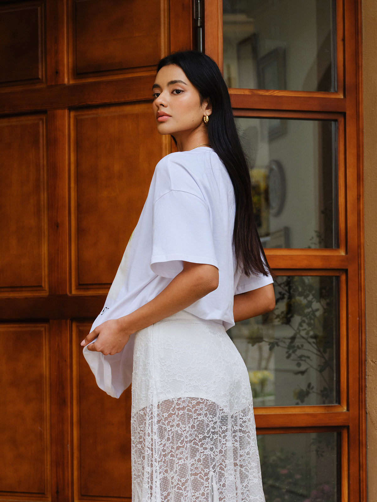 Cotton Print Oversized T-Shirt-Chicvia