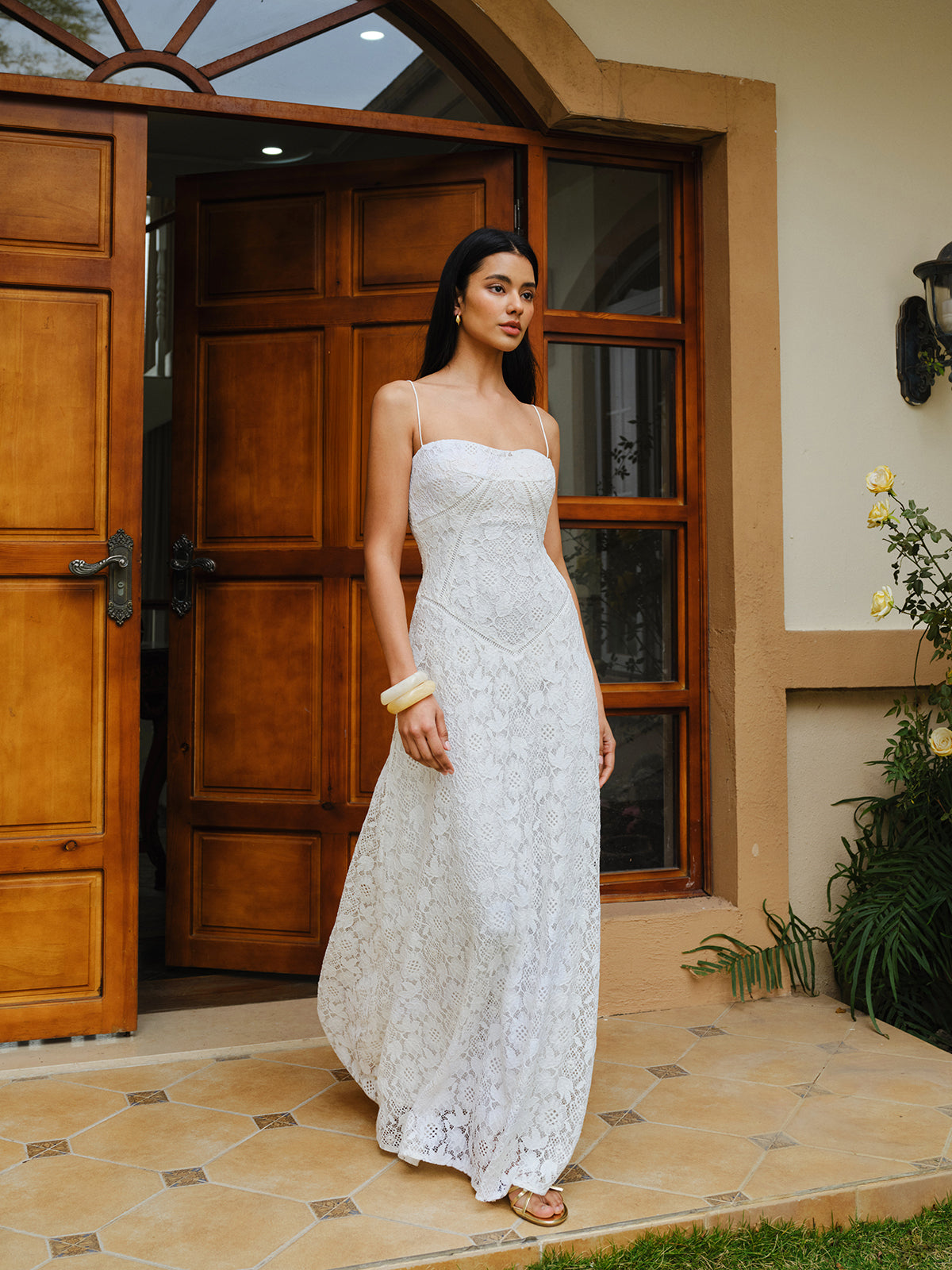 Lace Spaghetti Strap Dress-Chicvia