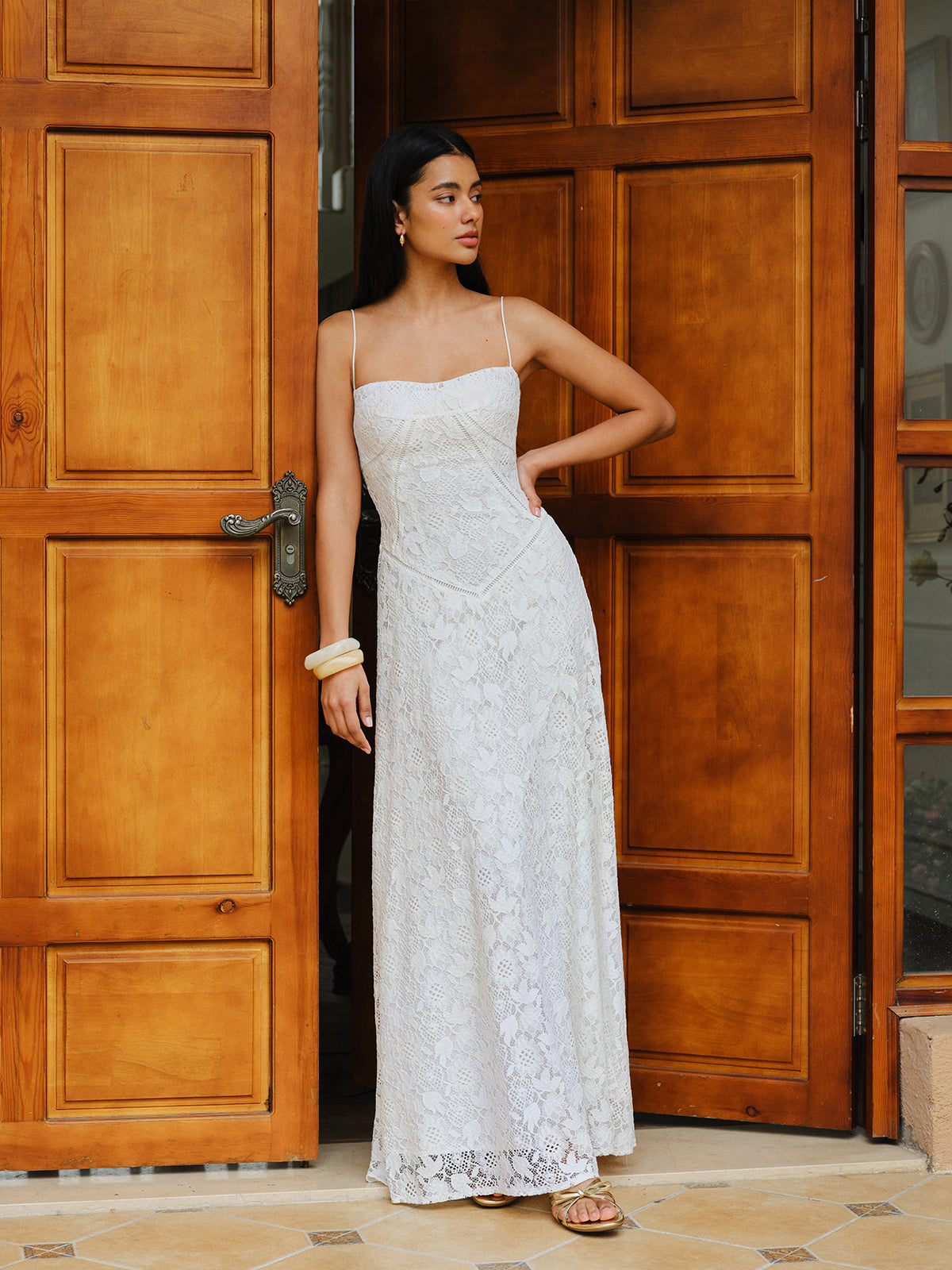 Lace Spaghetti Strap Dress-Chicvia