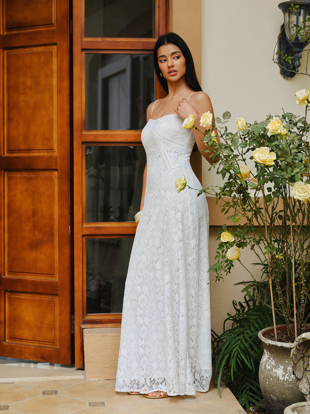 Lace Spaghetti Strap Dress-Chicvia