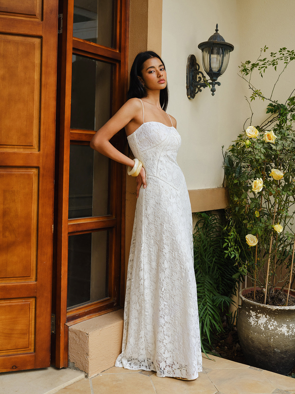 Lace Spaghetti Strap Dress-Chicvia