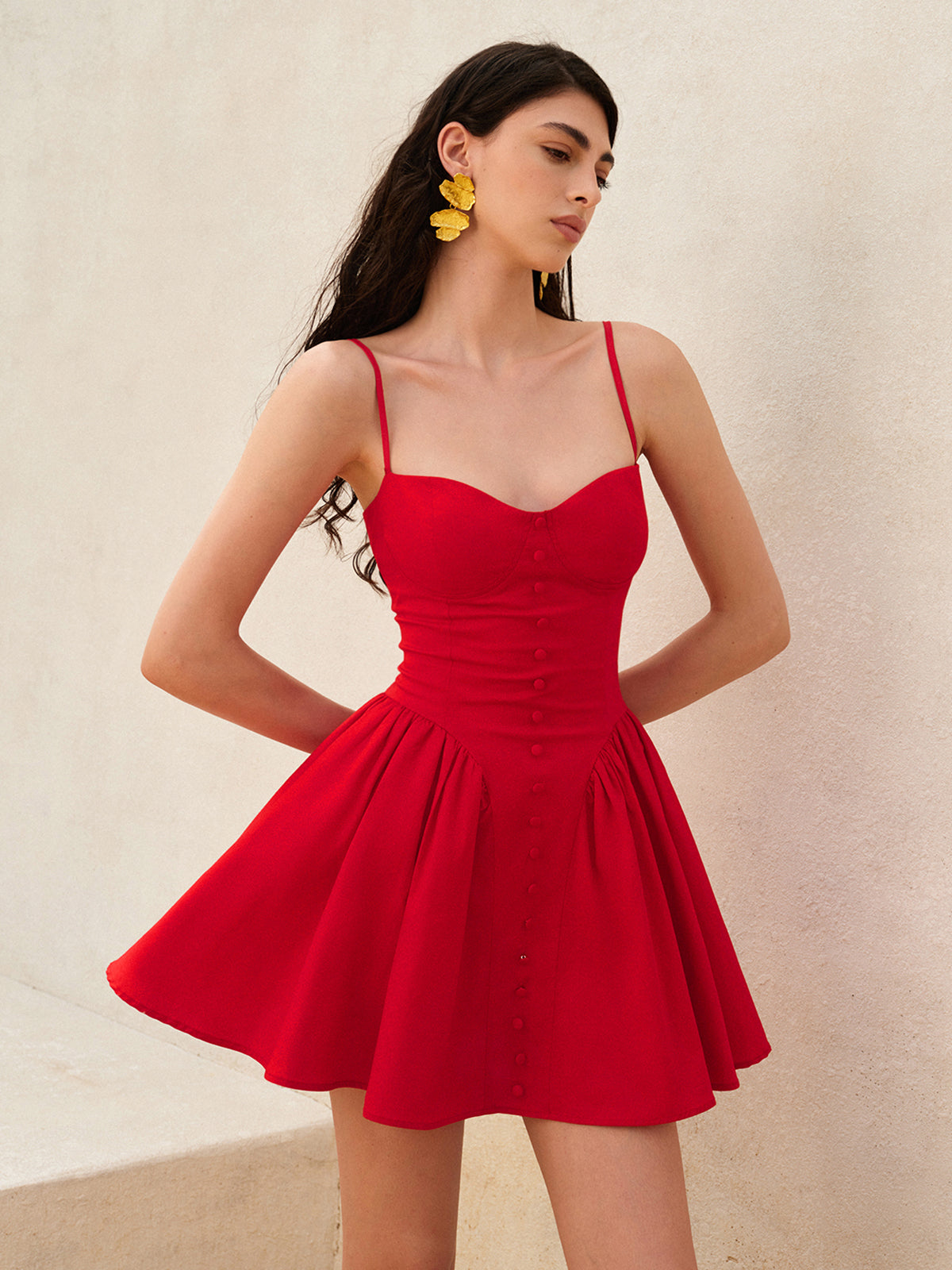 Lace-Up Back Cami Dress-Chicvia